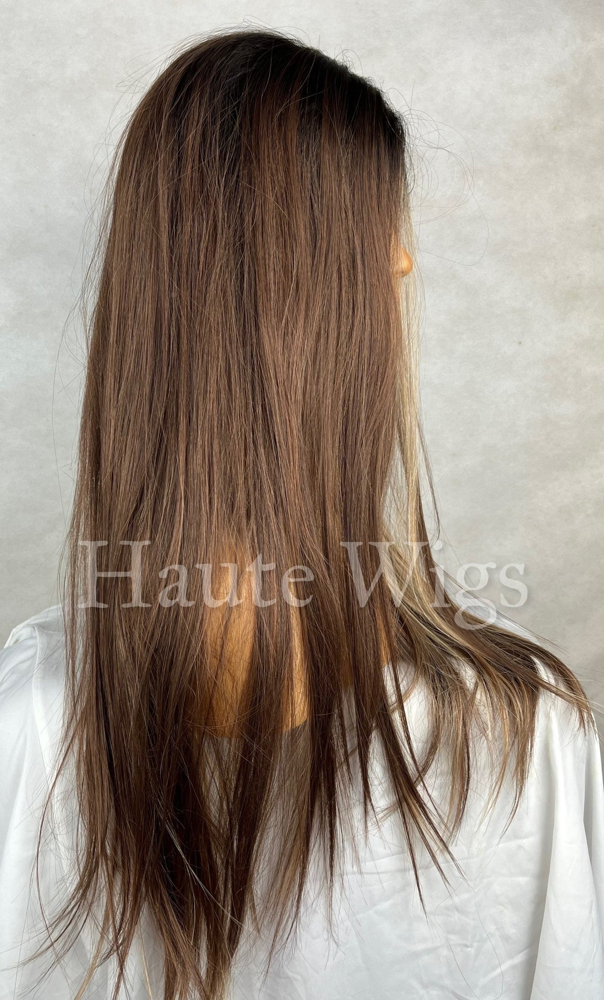 90s Brunette Wig: Long Brown Hair with Blonde Highlights, Lace Front