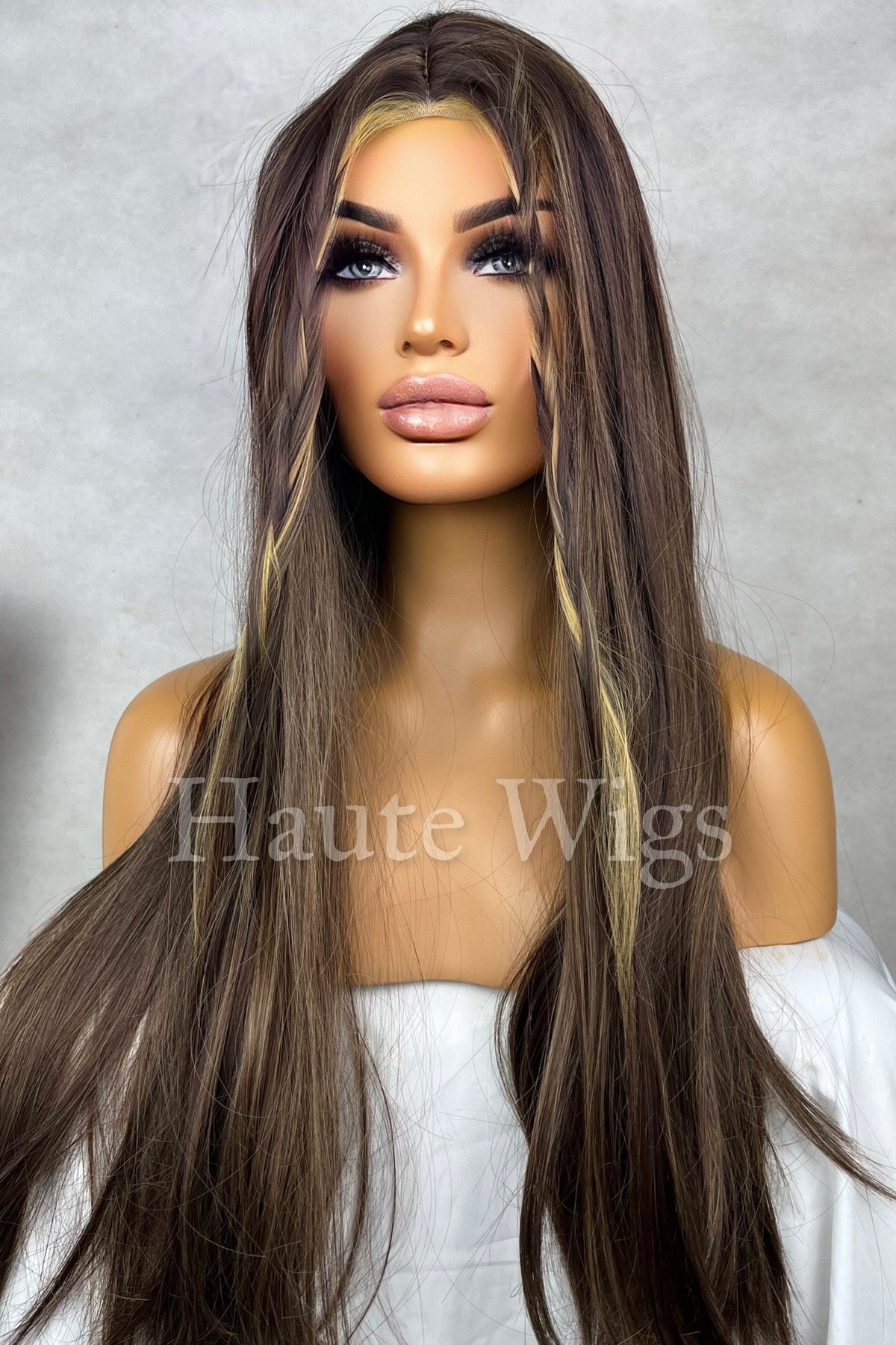 26 Inch Brown Ombre Wig: Blonde Highlights, Small Lace Front