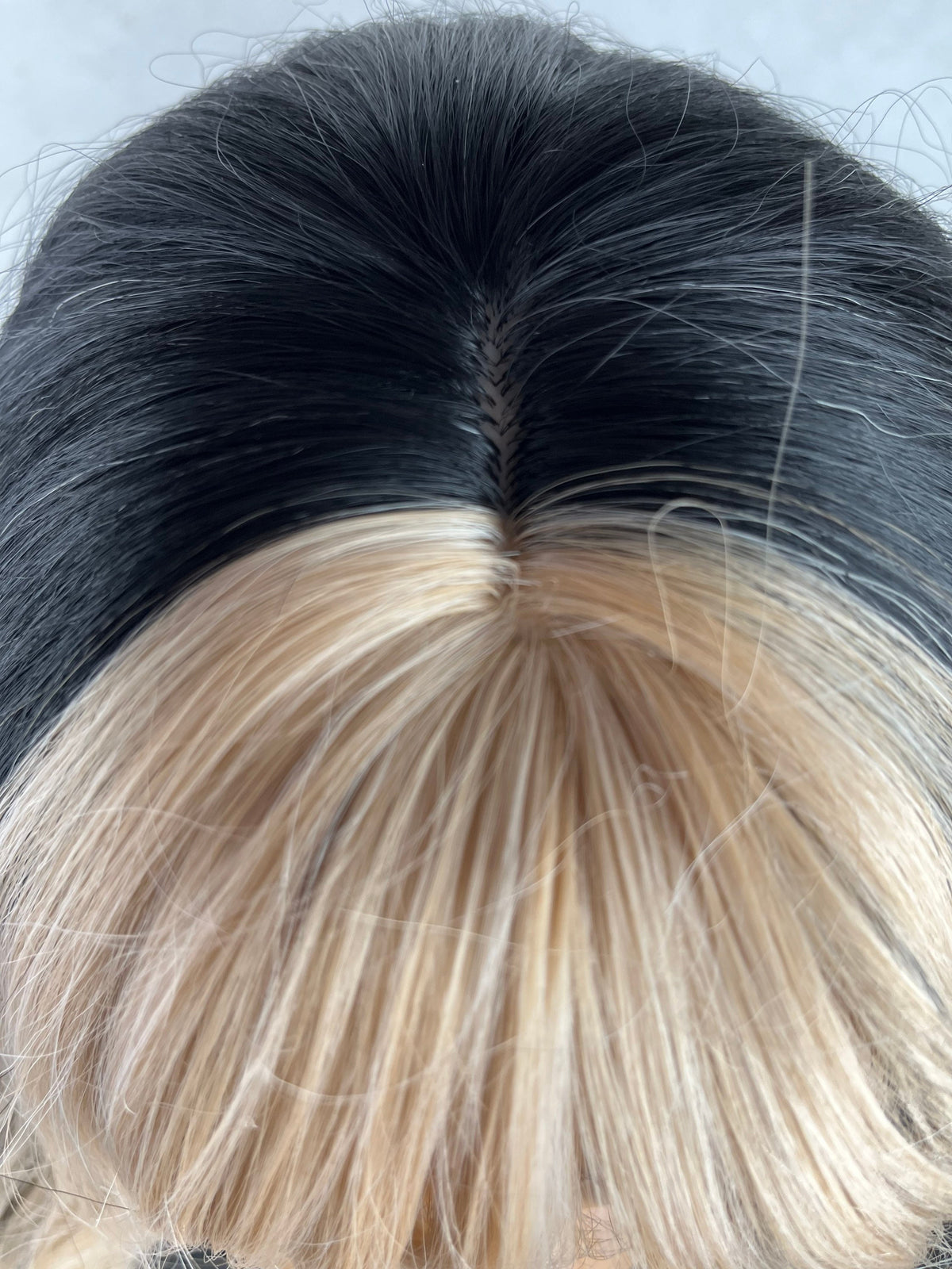 Black & Blonde Fringe Wig: 24" Money Piece Highlights