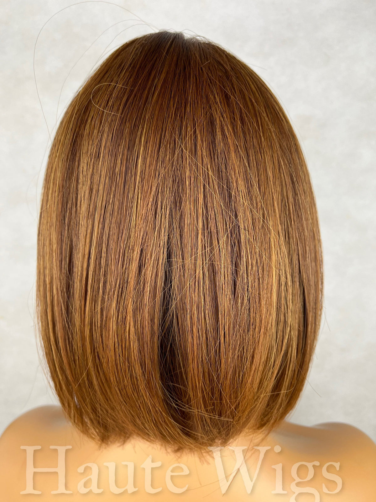 90s Bob Wig: Brown Brunette Wig with Bangs & Caramel Highlights