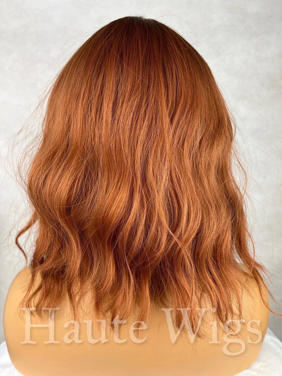 Rusty Copper Wavy Wig with Bangs: 14 Inch Synthetic Hair
