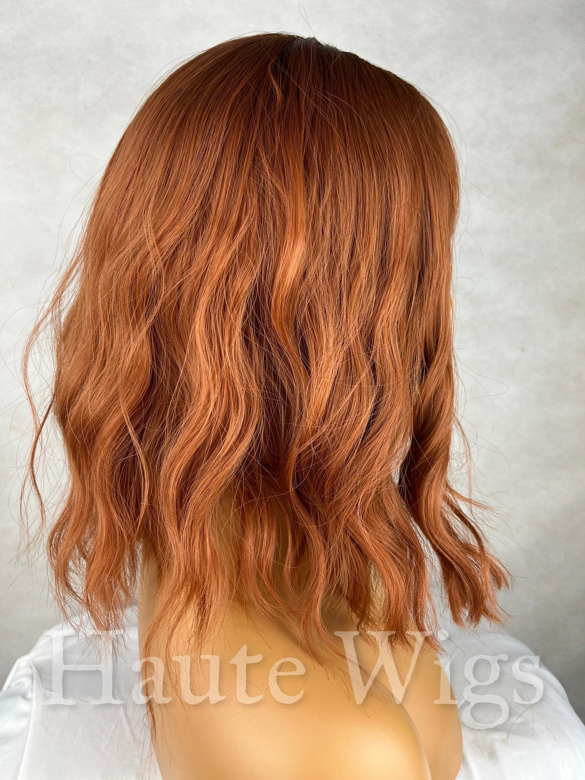 Rusty Copper Wavy Wig with Bangs: 14 Inch Synthetic Hair