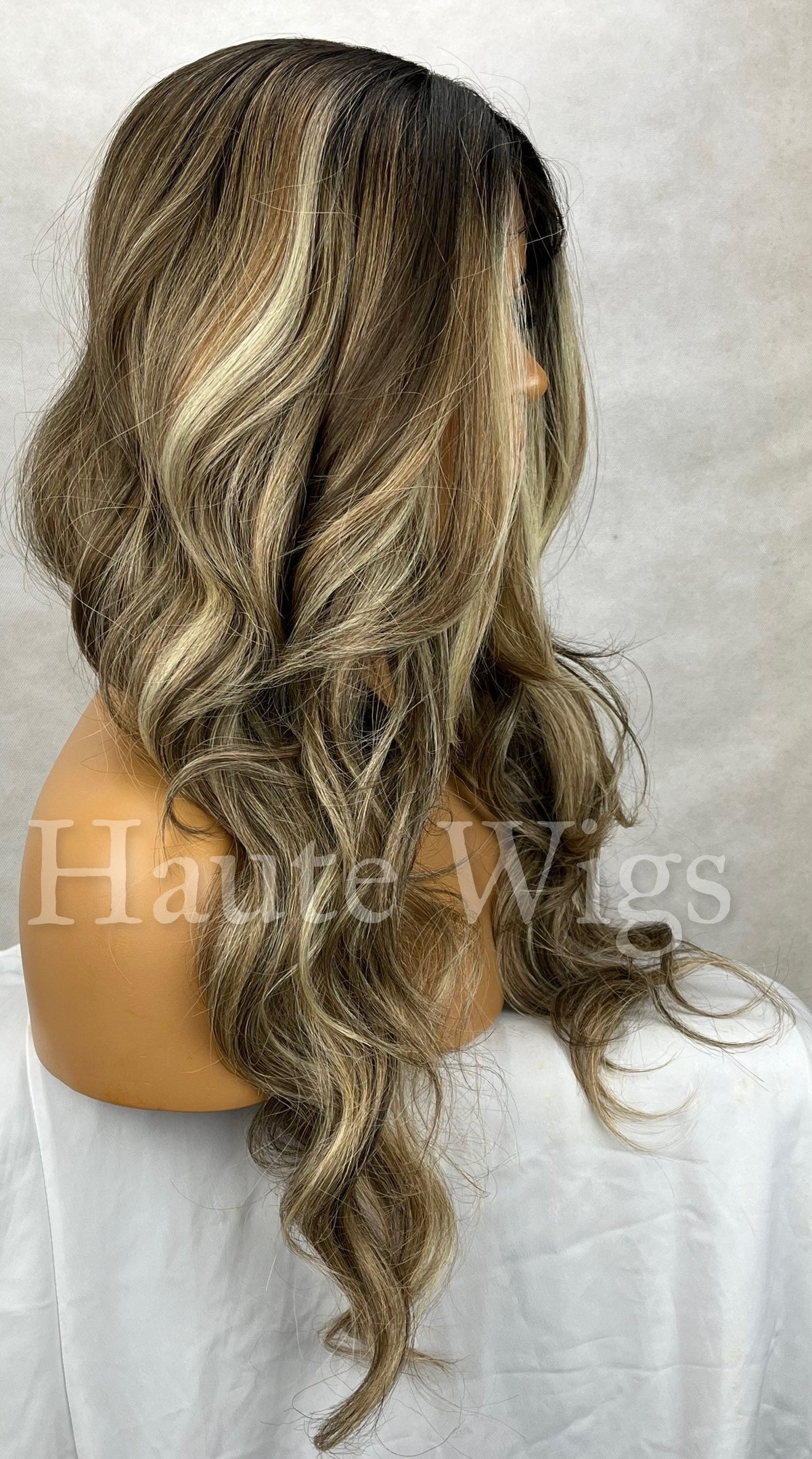 Wicked Game - Brunette Brown Wig: Blonde Highlights streaks, Lace Front, Human Hair Blend wavy old money