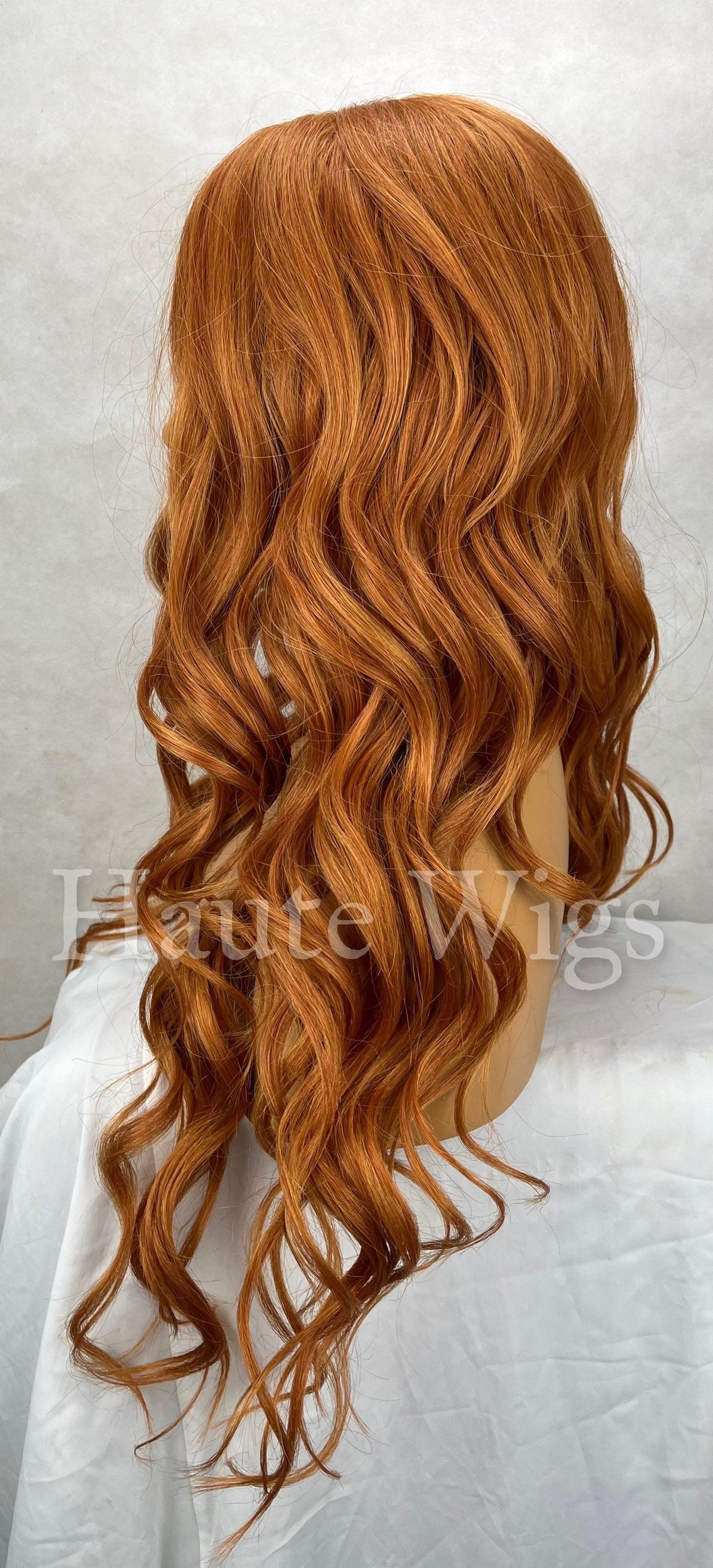 26" Copper Auburn Wig: Lace Front Human Hair Blend