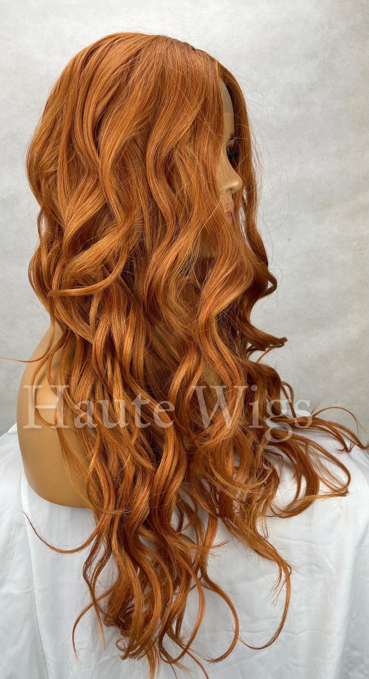26" Copper Auburn Wig: Lace Front Human Hair Blend