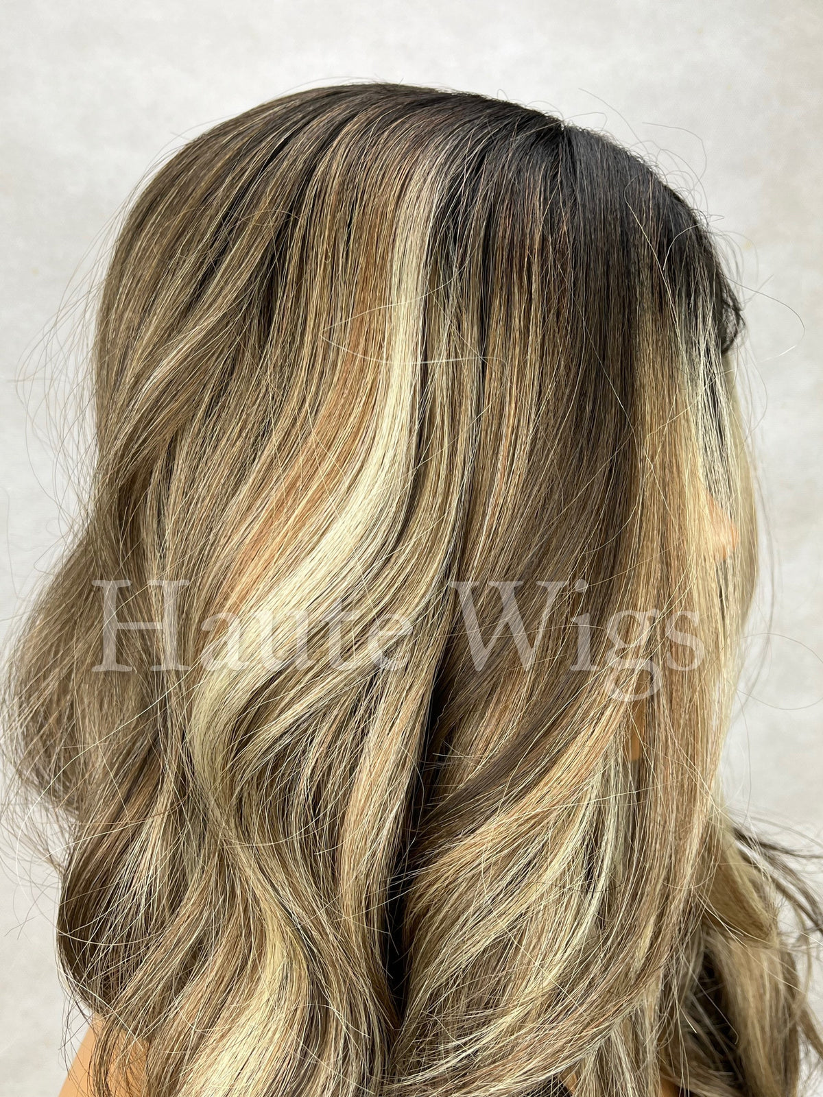 Wicked Game - Brunette Brown Wig: Blonde Highlights streaks, Lace Front, Human Hair Blend wavy old money