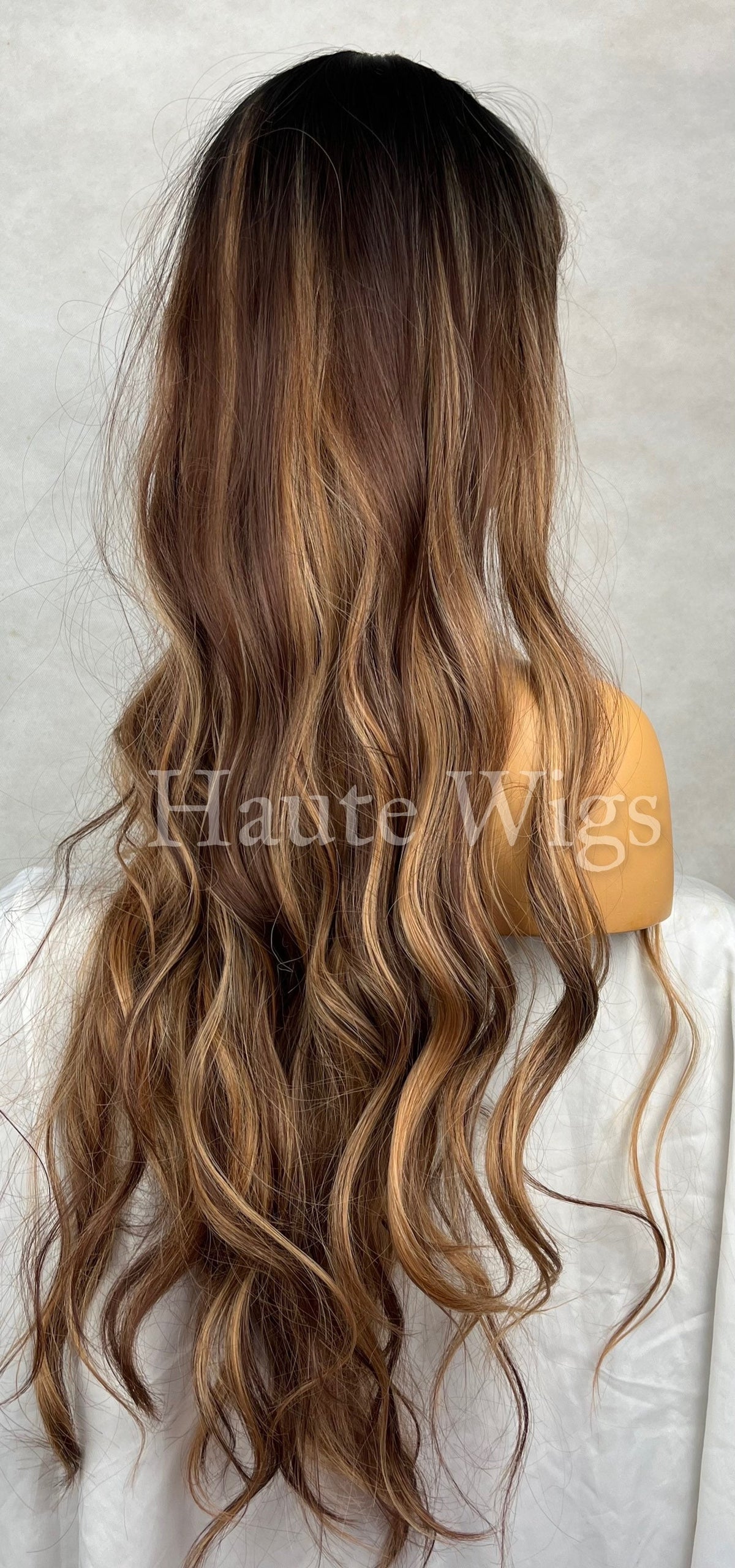 30 Inch Brown Wig with Bangs: Brunette Highlights, Wavy Synthetic Hair