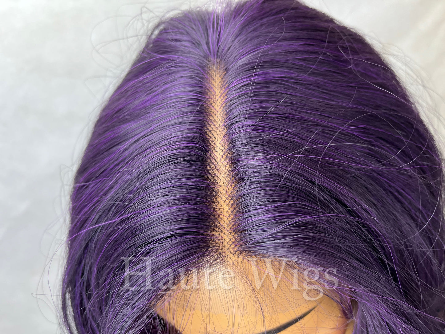 Distinctive - Dark Purple Deep Violet Wig Long Wavy T parting HD Lace Front Human Hair Blends Wig Gift for her Ladies Womens Wigs