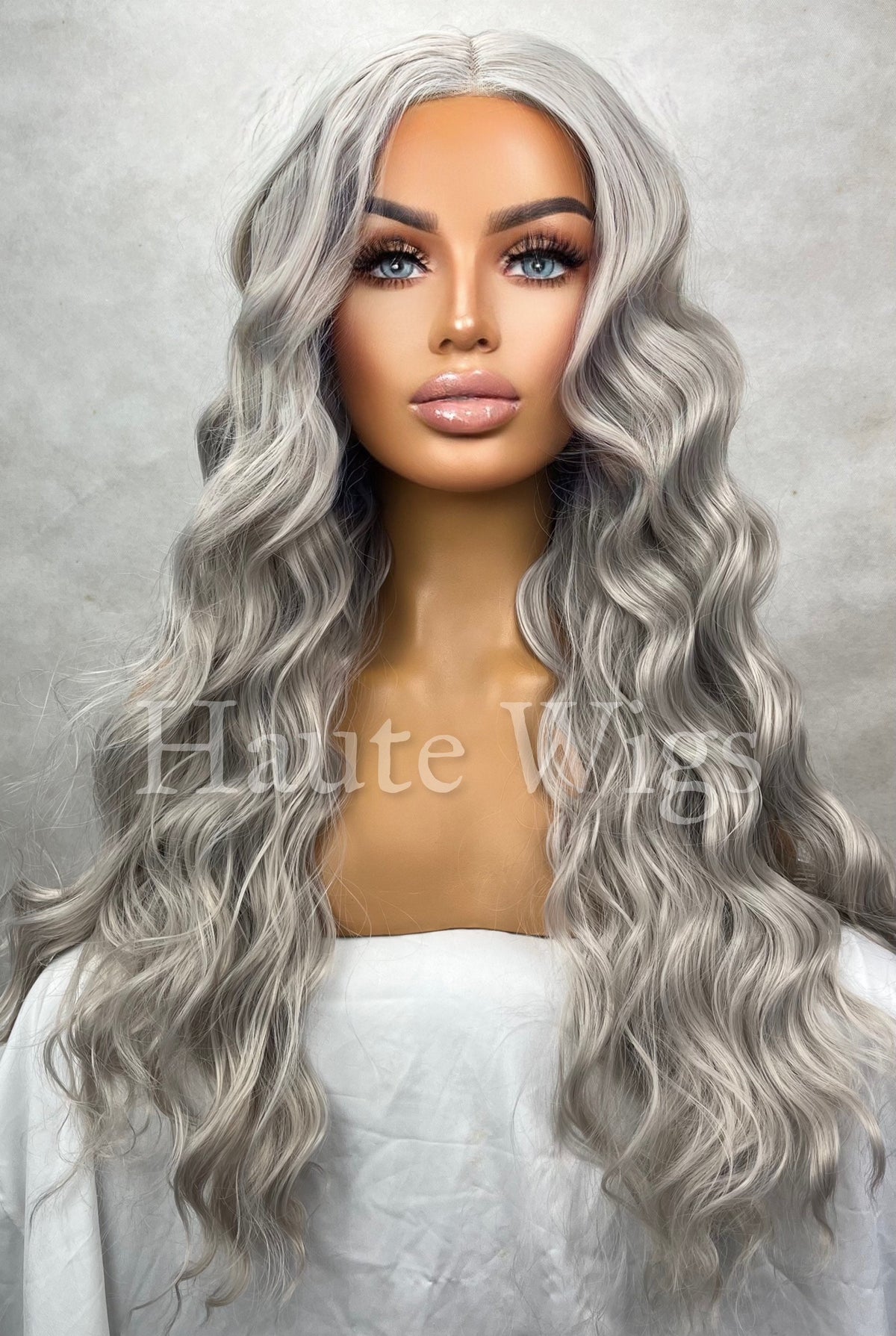 Platinum Ash Blonde Wavy Wig: 24 Inch Lace Front Wig