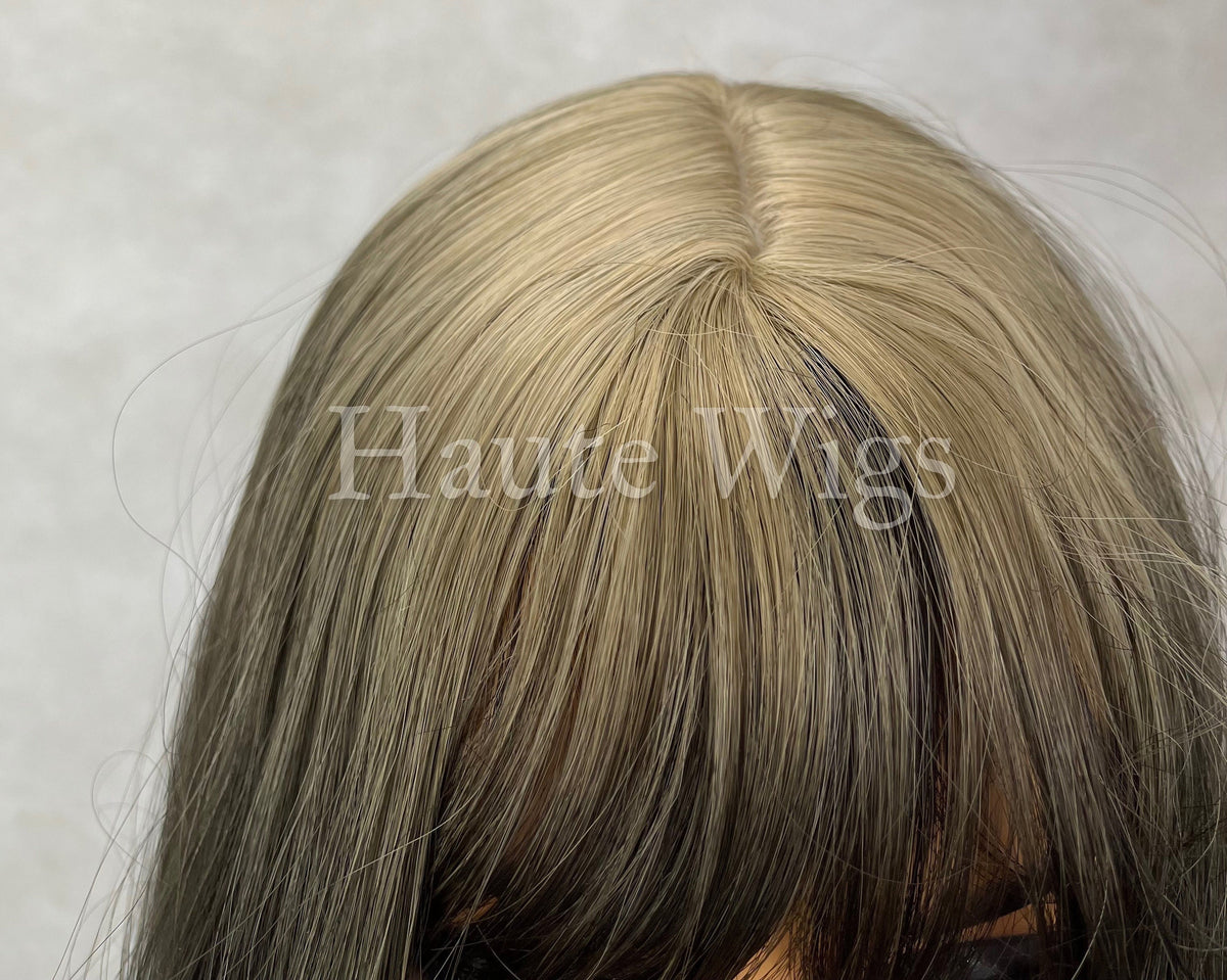 Blonde to Black Wig with Bangs: Long Straight Synthetic Hair