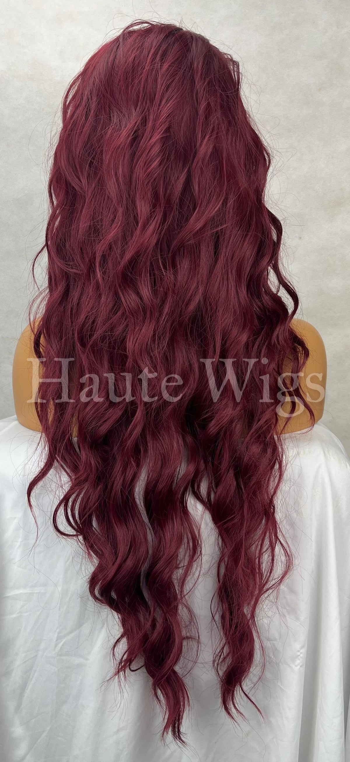 Maroon Red Wavy Wig: 26 Inch Long, Center Part