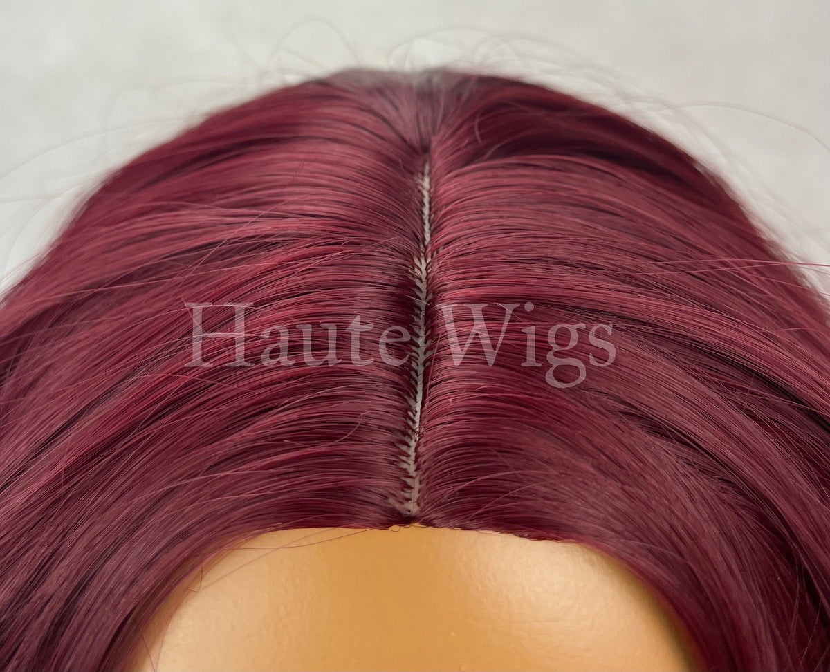 Maroon Red Wavy Wig: 26 Inch Long, Center Part