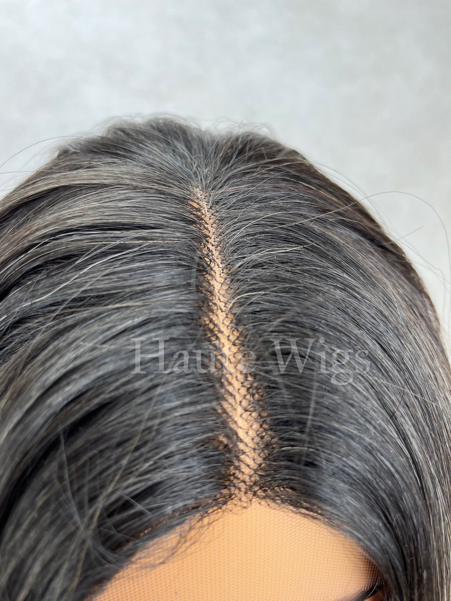 FREE PART Ash Blonde Wig: 28 Inch Wavy Lace Front Wig with Silver Highlights