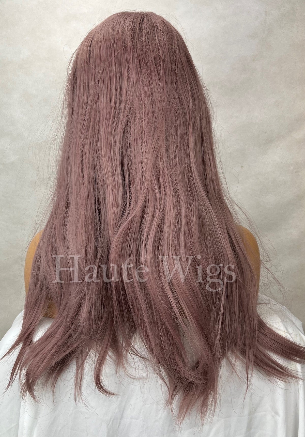 Rose Gold Lilac Ombre Wig: 26" Straight Synthetic Hair with Fringe Bangs