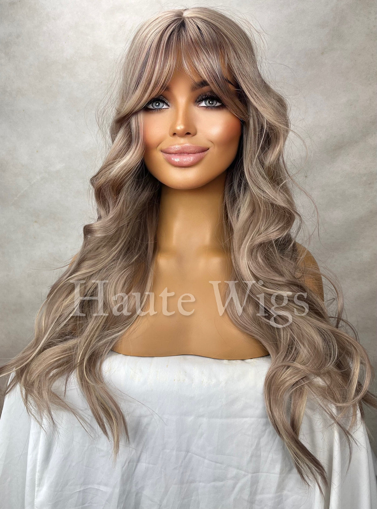 Long Ash Blonde Wig: Wavy Synthetic Wig with Bangs, 24 Inch