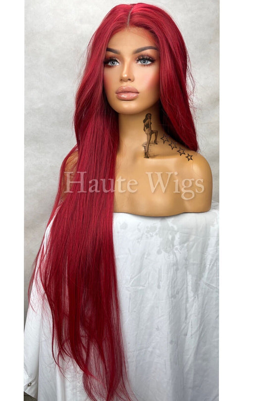 Erotic - Very Red Extra Long Wig 40 Inches Lace Front Womens Gift For Her Haute Wigs
