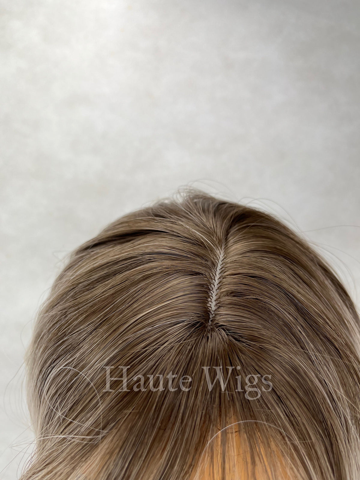 26" Ombré Wig: Ash Blonde to Brown, Layered Wavy Wig with Bangs