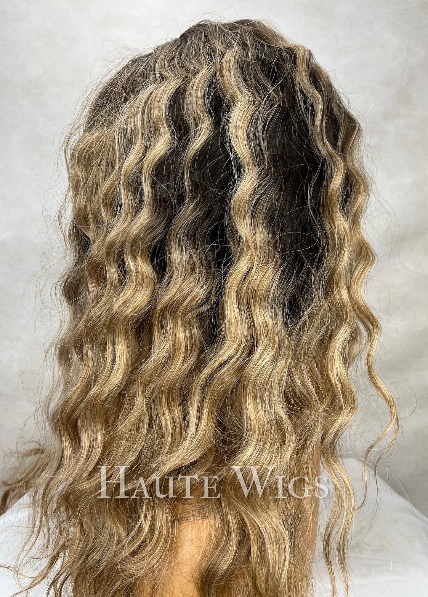 Ash Blonde Ombre Curly Wig: Dark Roots Lace Front Human Hair Blend