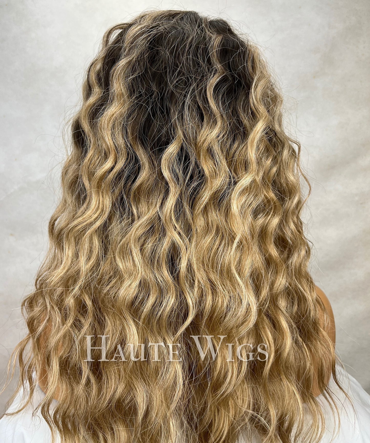Ash Blonde Ombre Curly Wig: Dark Roots Lace Front Human Hair Blend