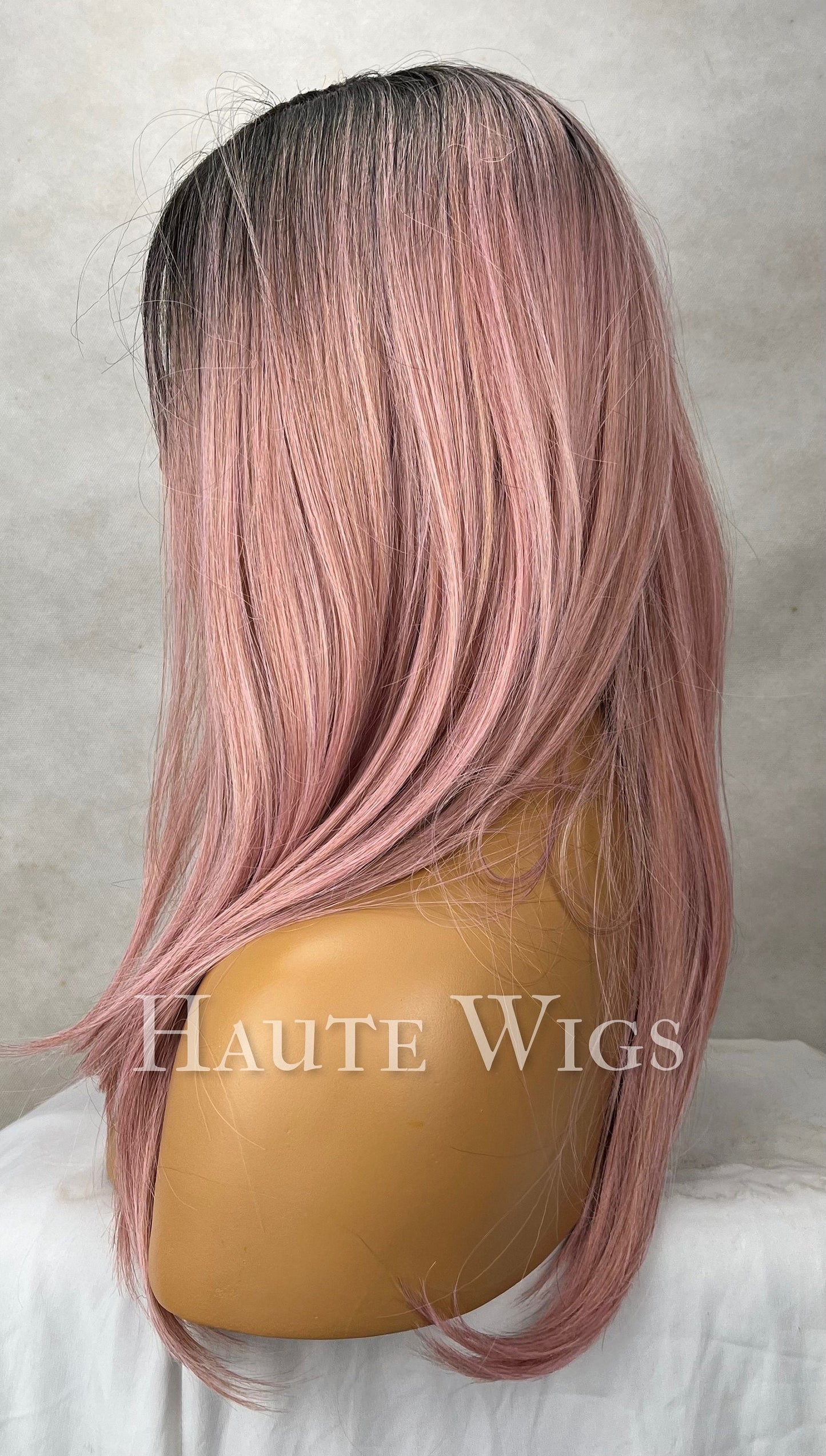 Ombre Rose Gold Wig: Layered Fringe, Pre-Cut Lace Front