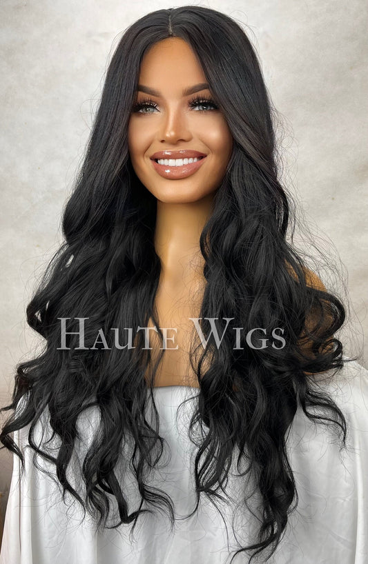 Long Black Wavy Wig: 26 Inch Synthetic Hair, No Lace Front