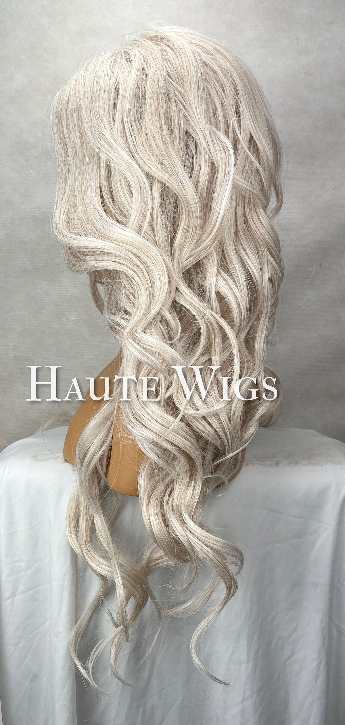 26" Wavy Platinum Ash Blonde Wig: Lace Front Human Hair Blend