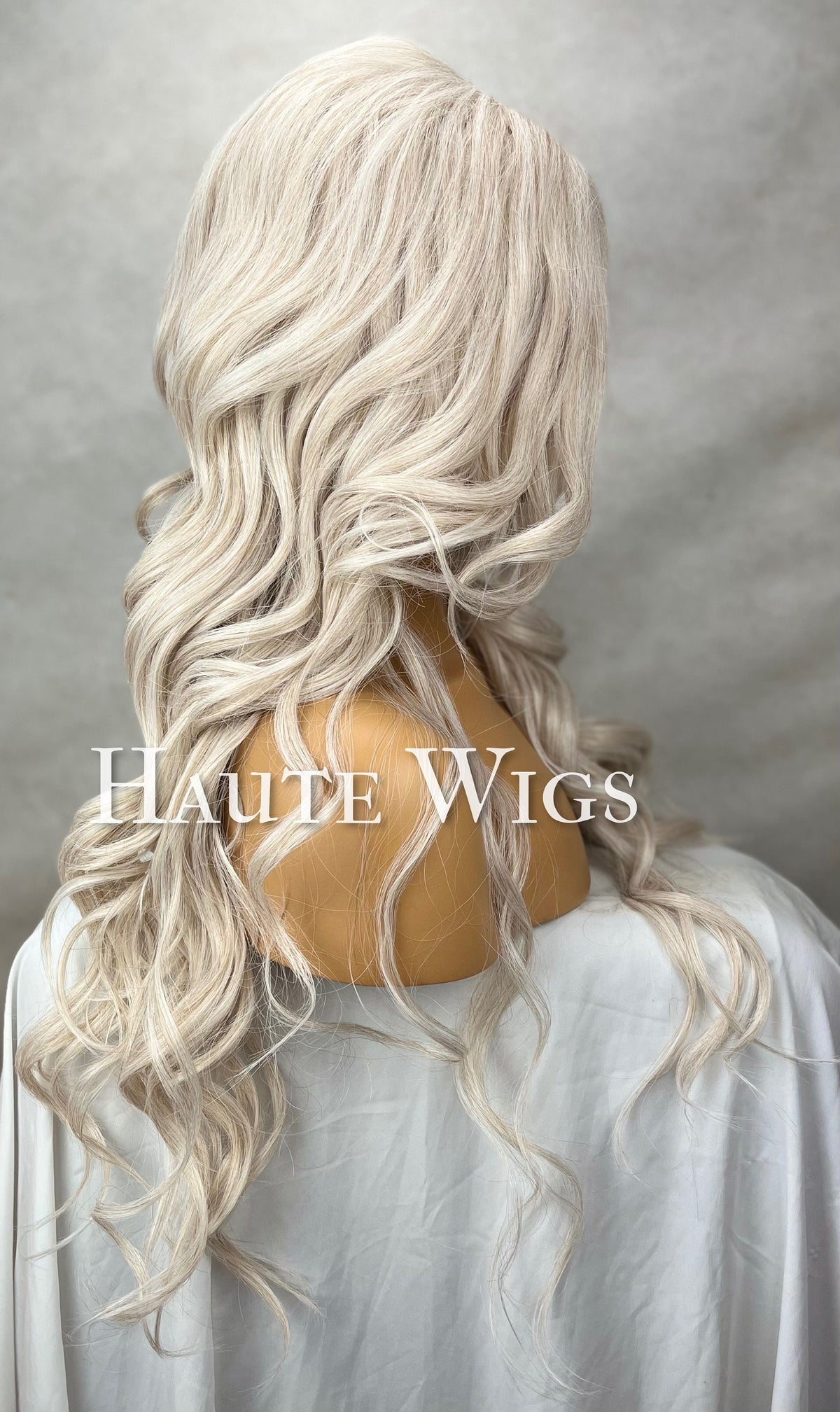26" Wavy Platinum Ash Blonde Wig: Lace Front Human Hair Blend