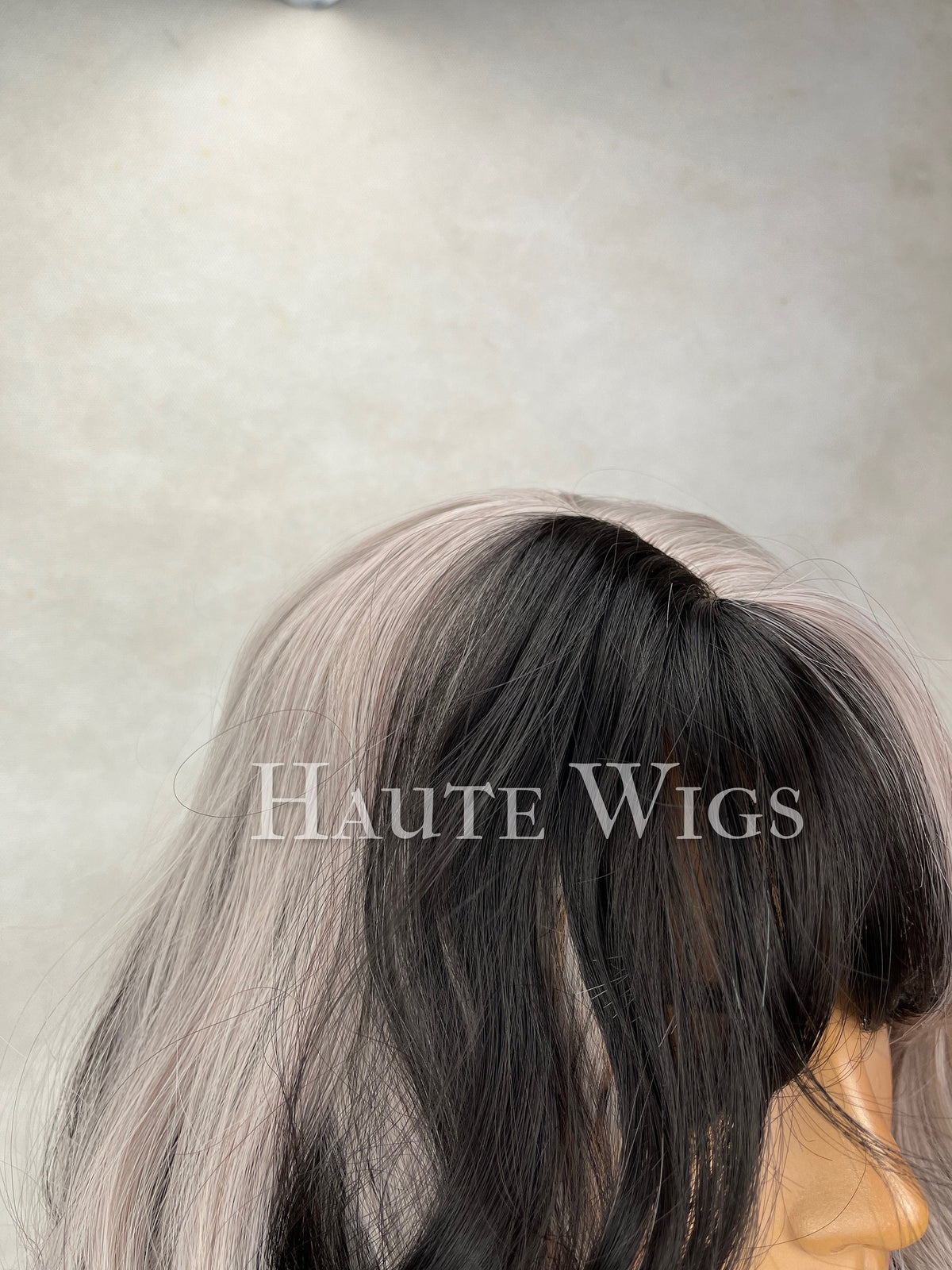 Platinum Silver & Black Wavy Wig with Bangs - 24 Inch