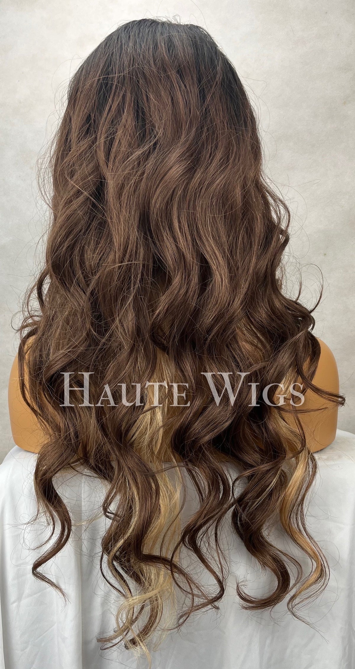 30 Inch Dark Brown Wig: Blonde Balayage, Curly Lace Front
