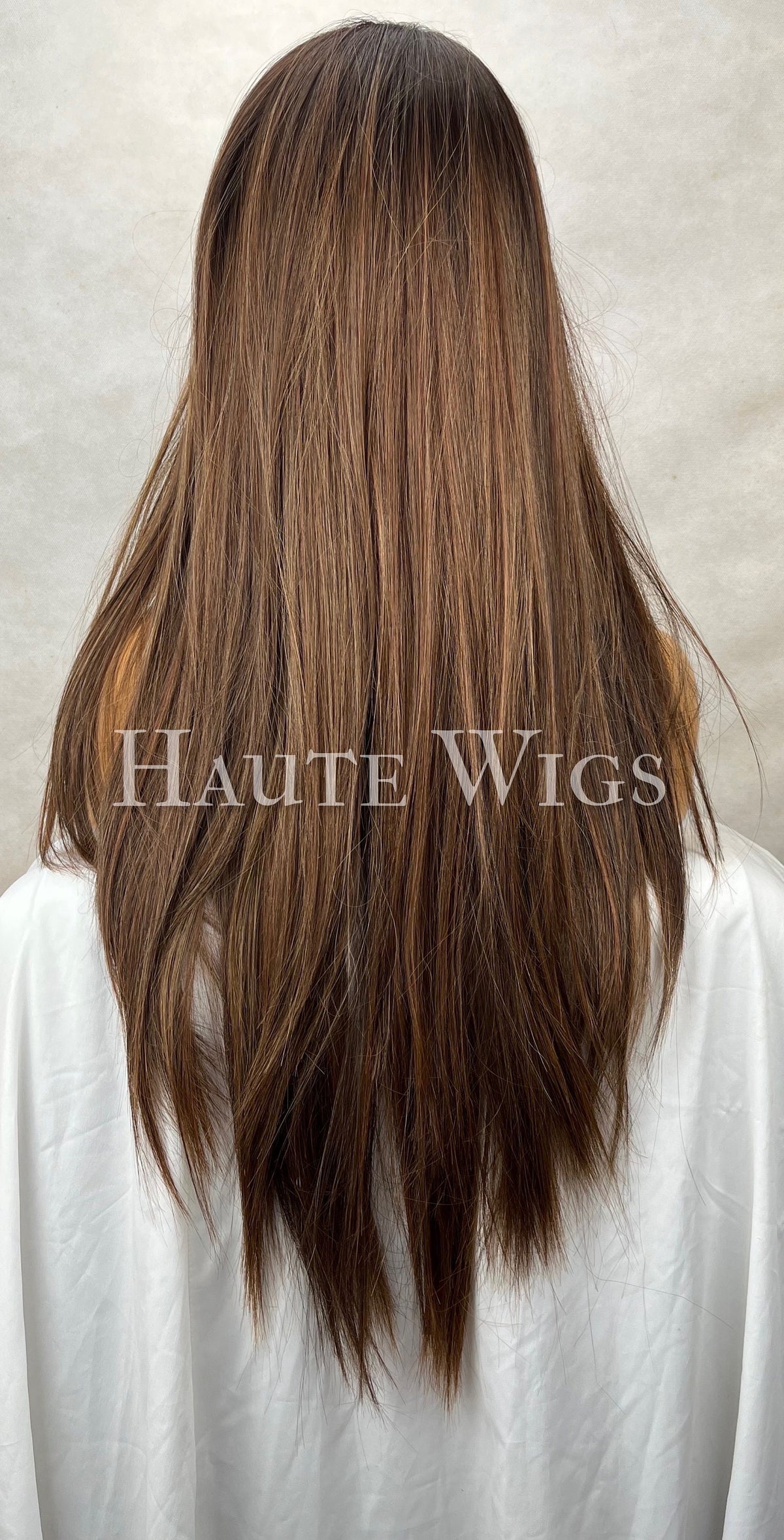 Free Part Natural Look Wig with Streaks | Brown streaks Highlight Lace Front Wig | Straight Human Hair Blend Synthetic Wig | Layered