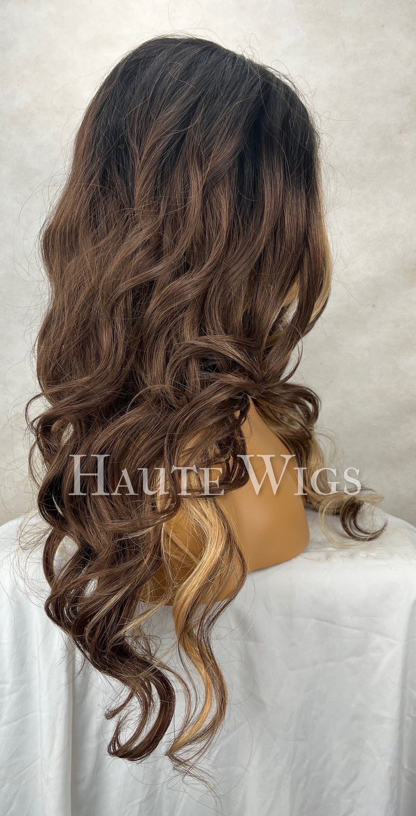 30 Inch Dark Brown Wig: Blonde Balayage, Curly Lace Front