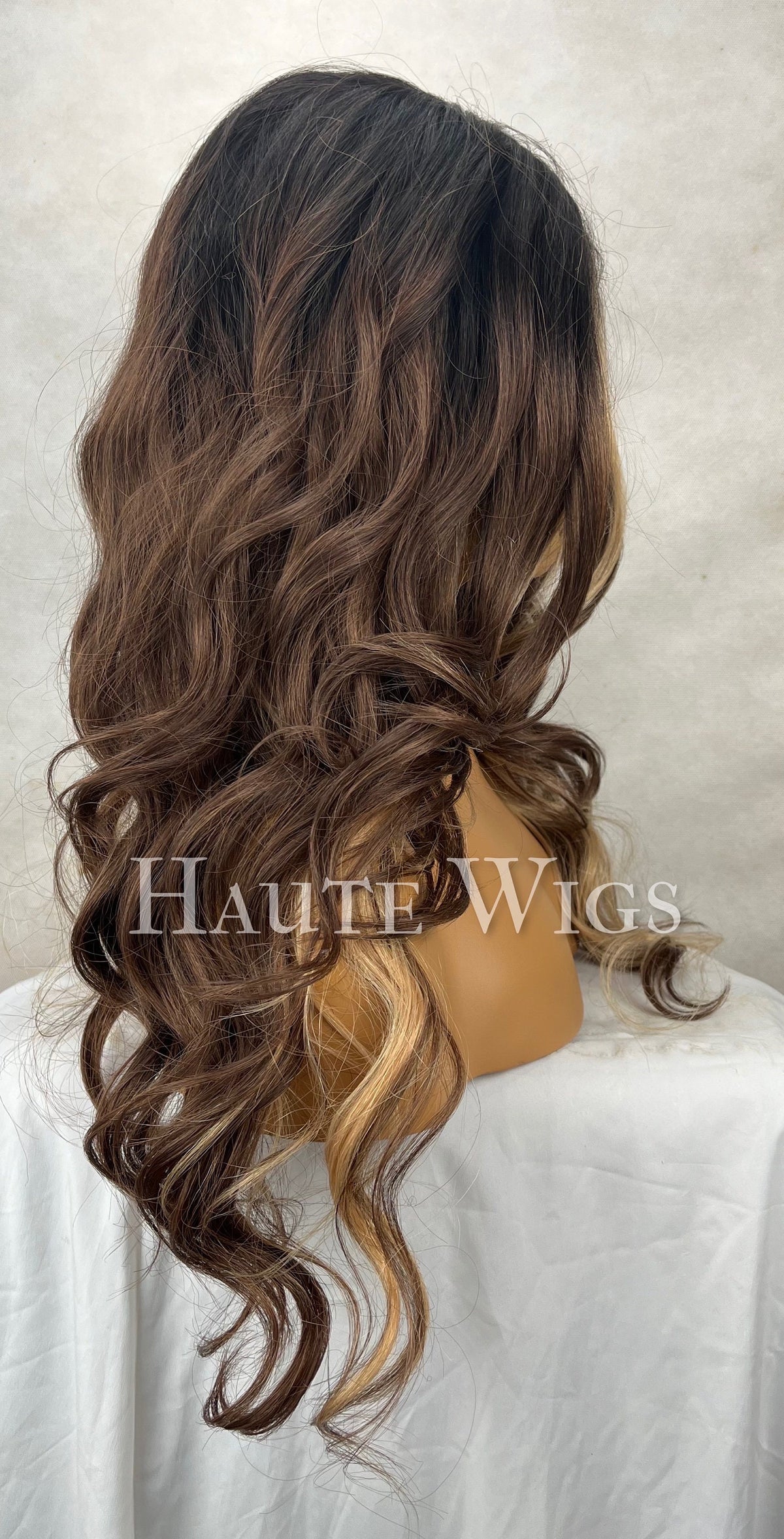 30 Inch Dark Brown Wig: Blonde Balayage, Curly Lace Front
