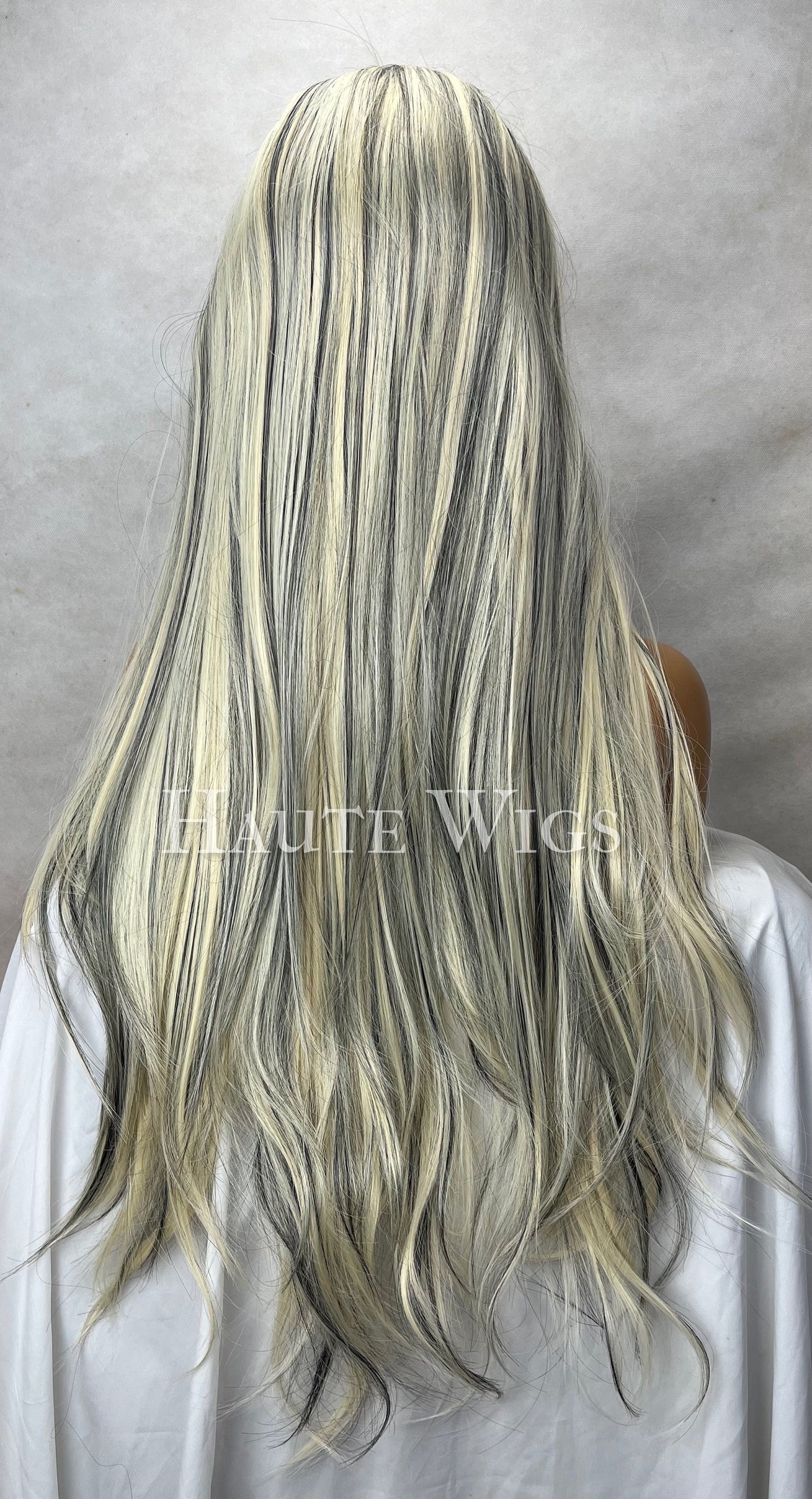 Xtina Dirty inspo wig Long Blonde Wig: Black Streaks, Lace Front, Heat Resistant