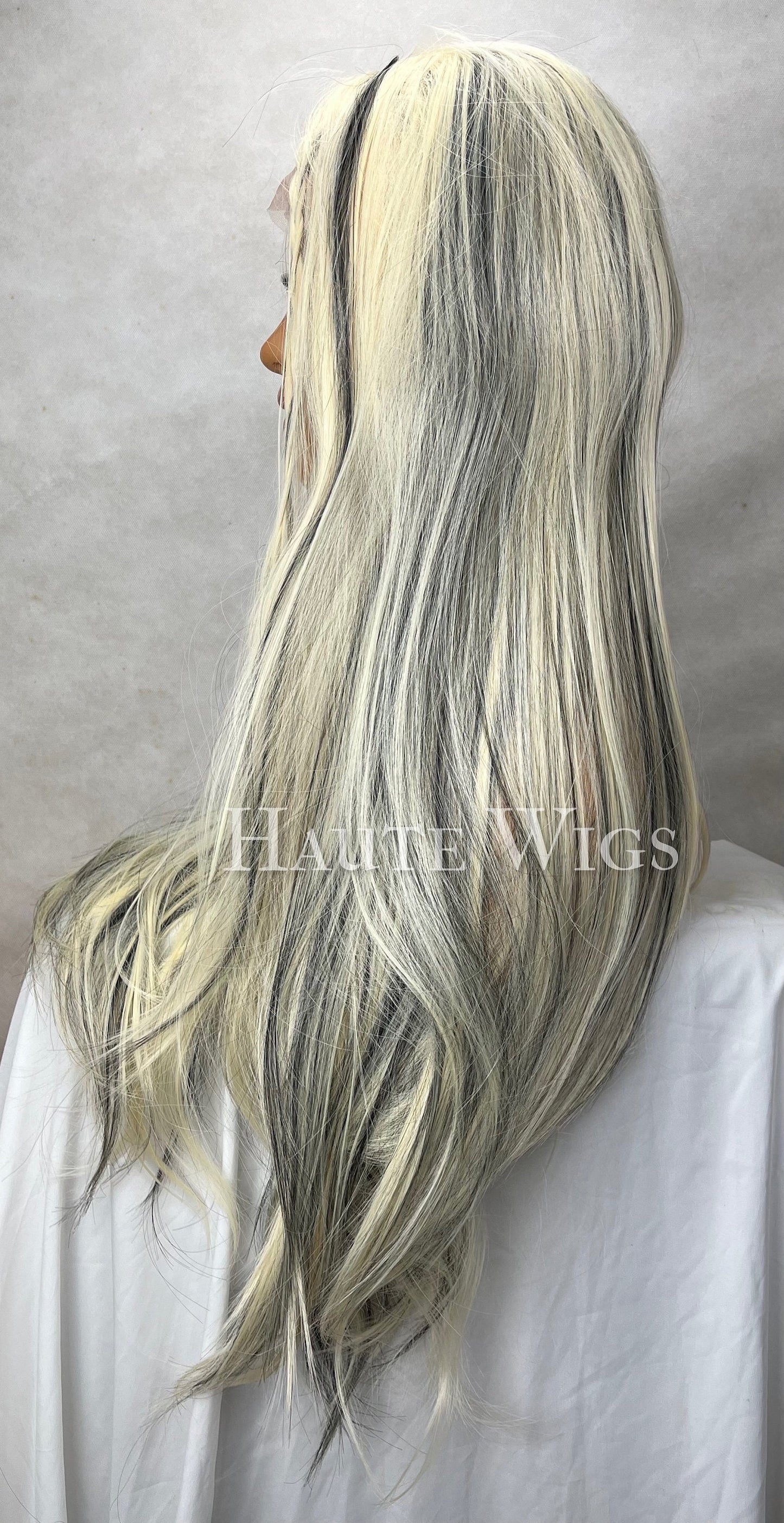 Xtina Dirty inspo wig Long Blonde Wig: Black Streaks, Lace Front, Heat Resistant