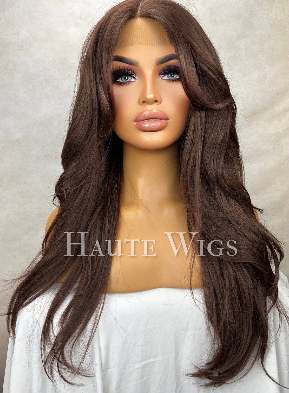 90s Layered Brown Red Wig: 26 Inch Lace Front Wig with Bangs