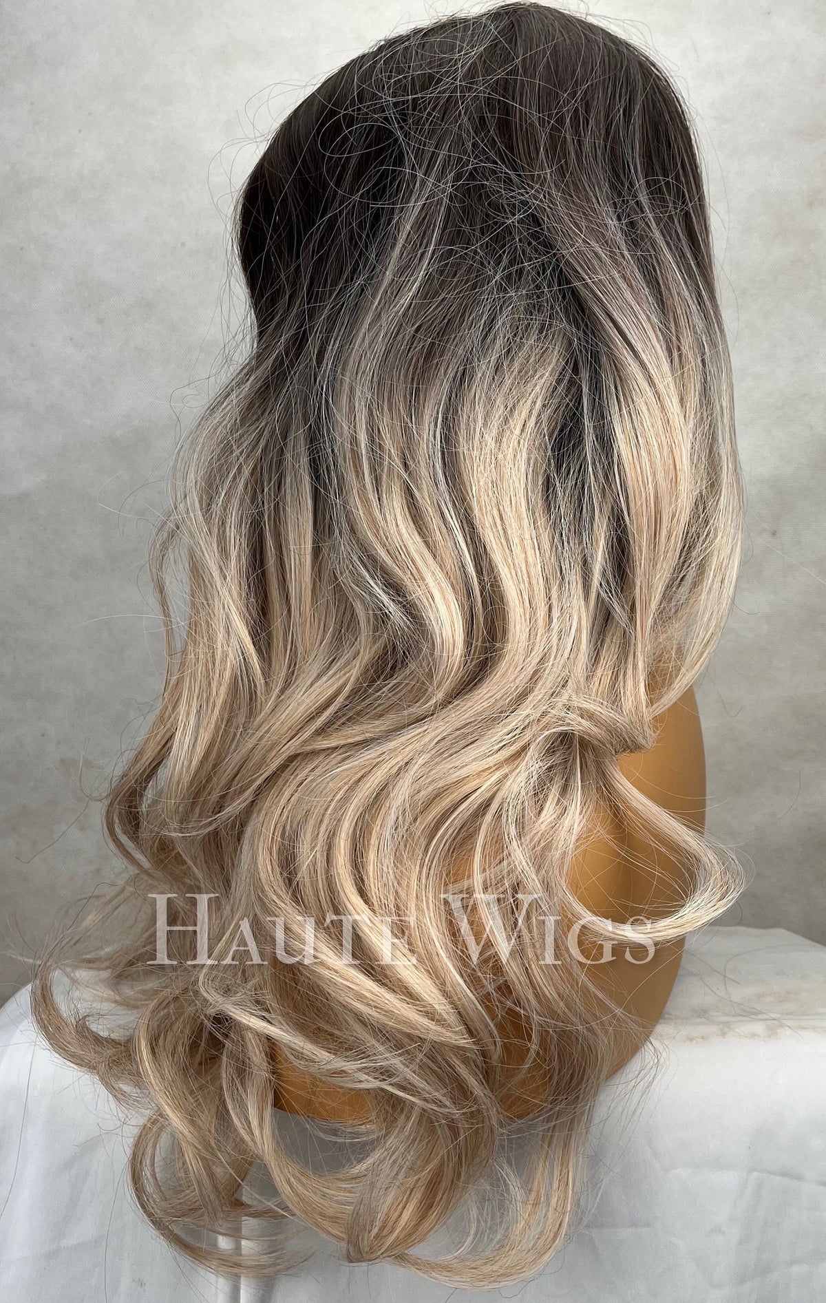 Ash Brown Blonde Balayage Wig: 26 Inch Straight Synthetic Wig