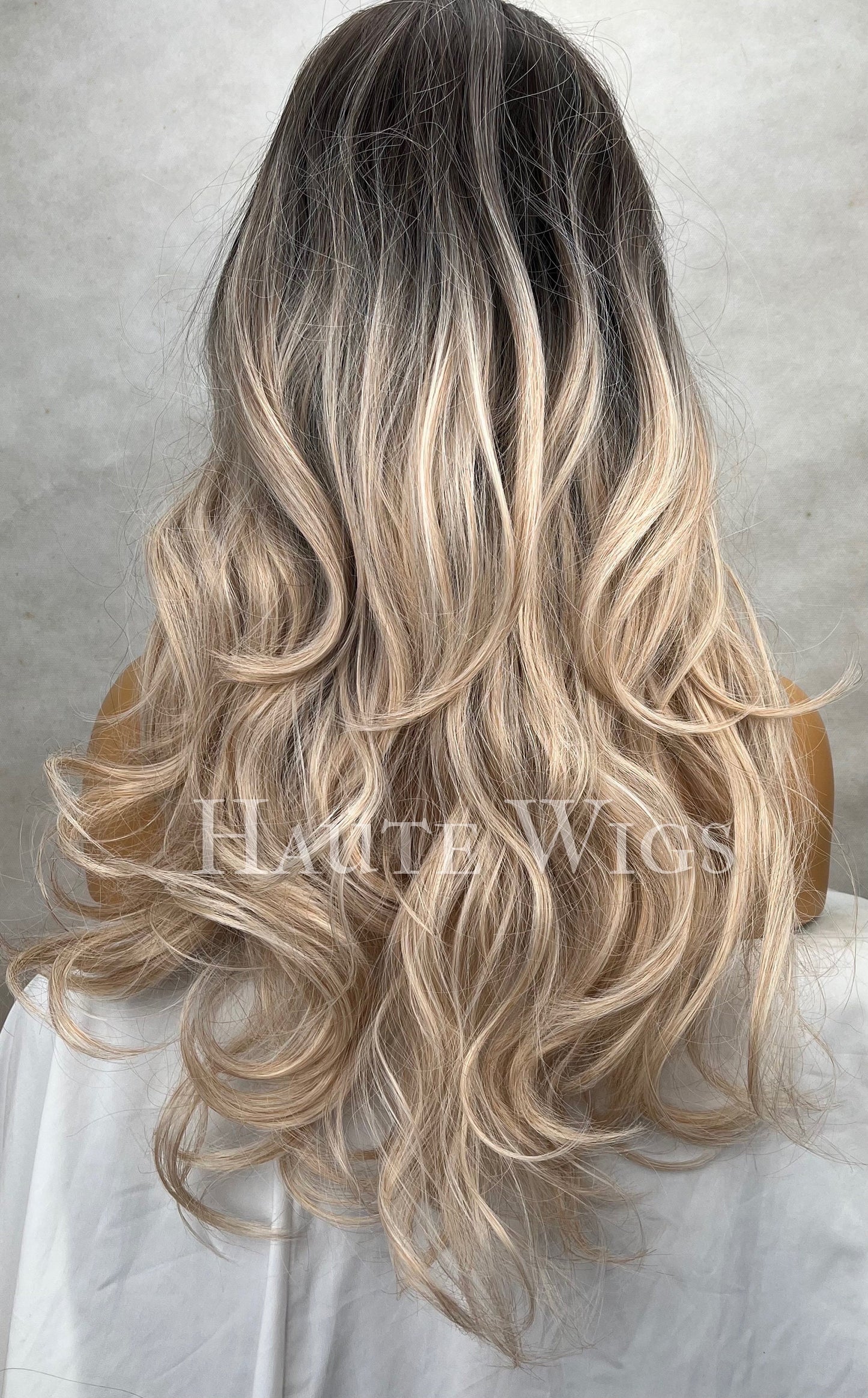 Ash Brown Blonde Balayage Wig: 26 Inch Straight Synthetic Wig