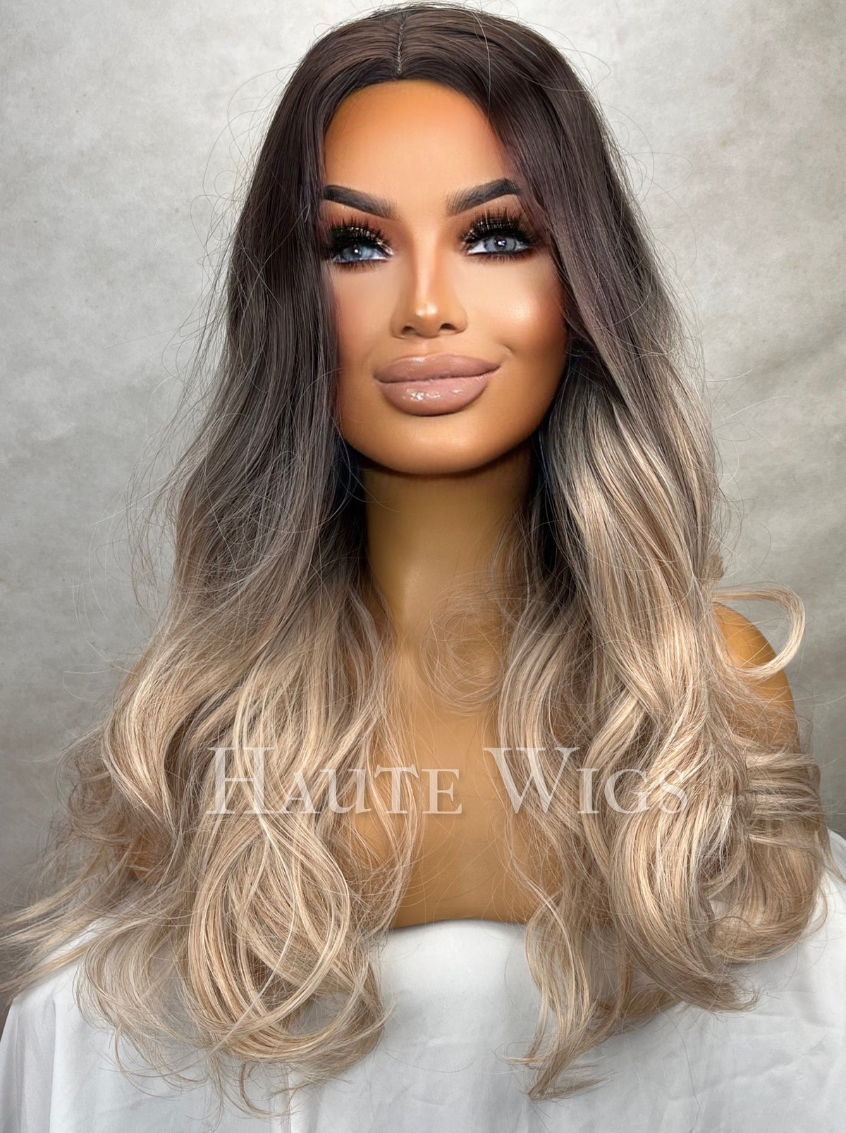 Ash Brown Blonde Balayage Wig: 26 Inch Straight Synthetic Wig