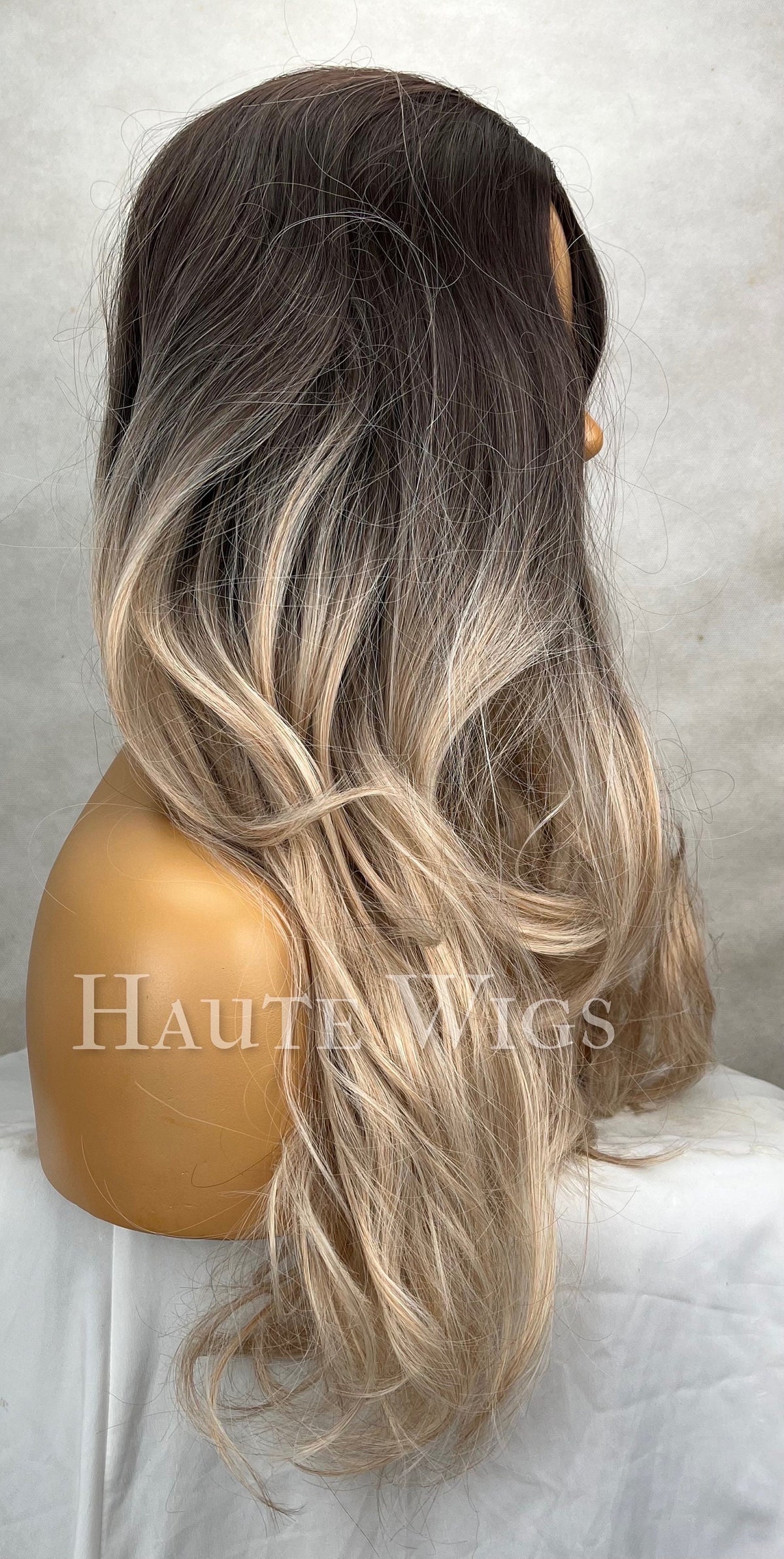 Ash Brown Blonde Balayage Wig: 26 Inch Straight Synthetic Wig