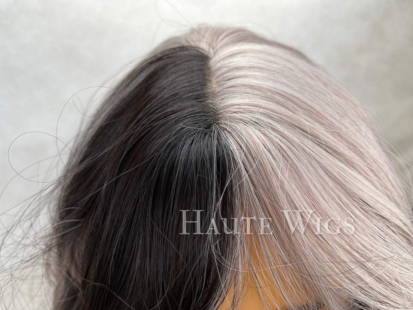 Corpse Bride Wig: Black & Platinum Silver Wavy Wig with Bangs