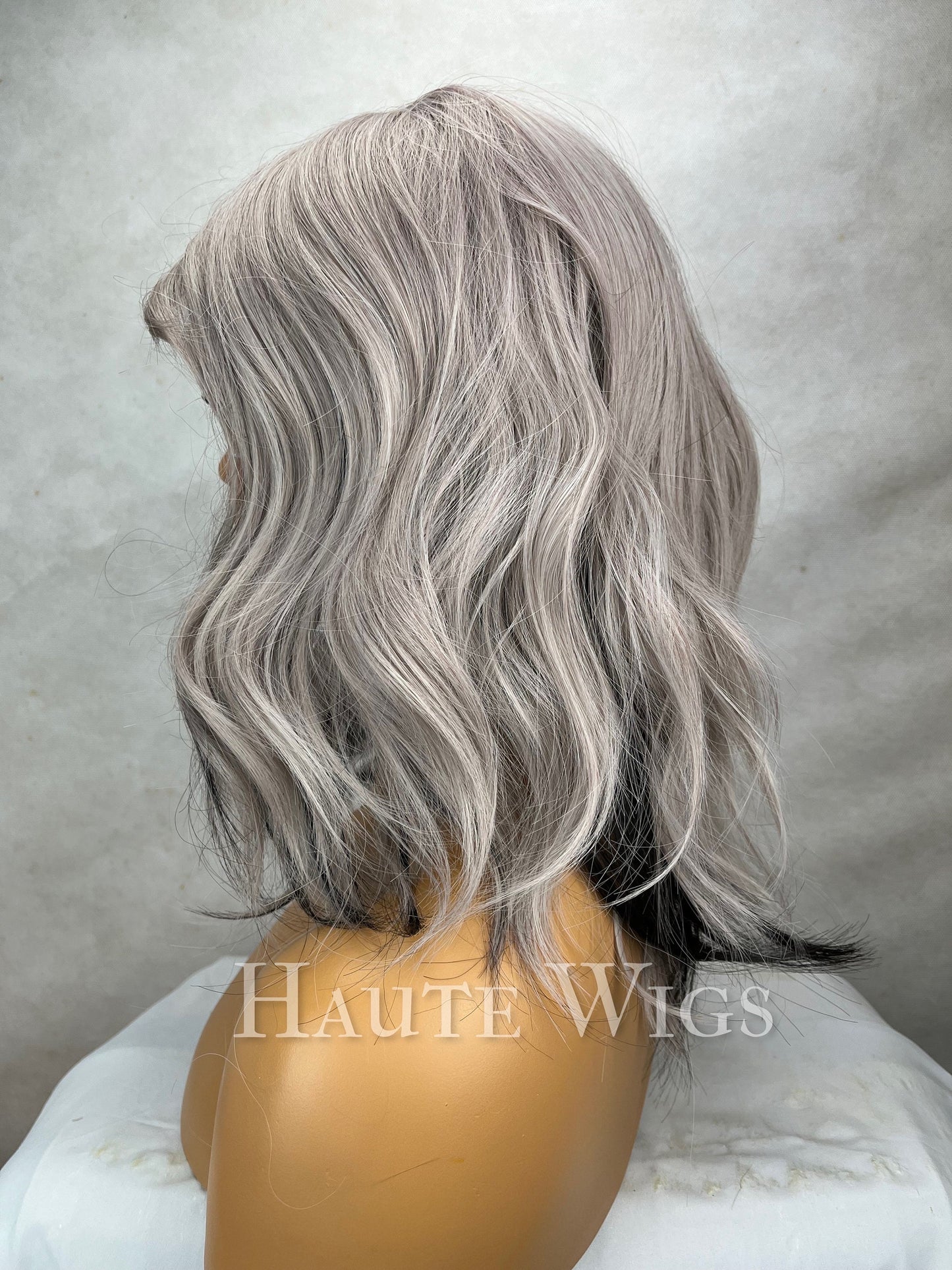 Corpse Bride Wig: Black & Platinum Silver Wavy Wig with Bangs