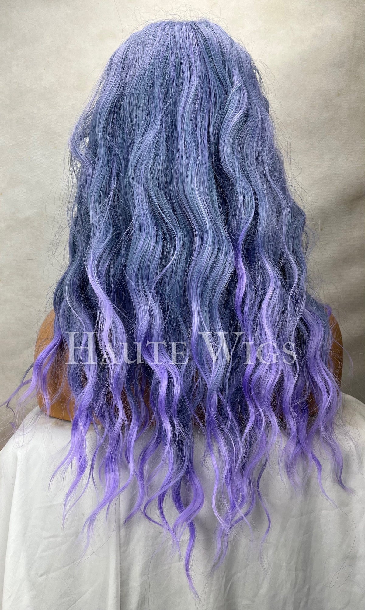 Blue Lilac Wavy Wig with Bangs: Heat Resistant Synthetic Hair
