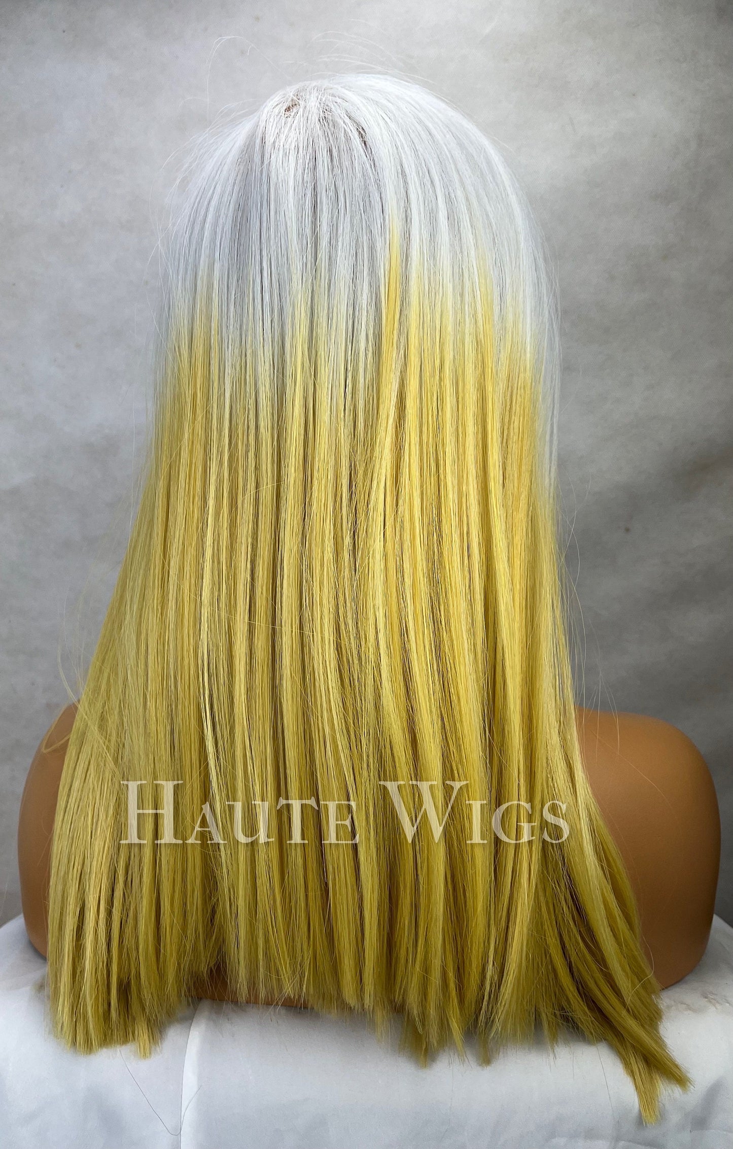 Ash White to Lemon Yellow Gradient Wig with Bangs