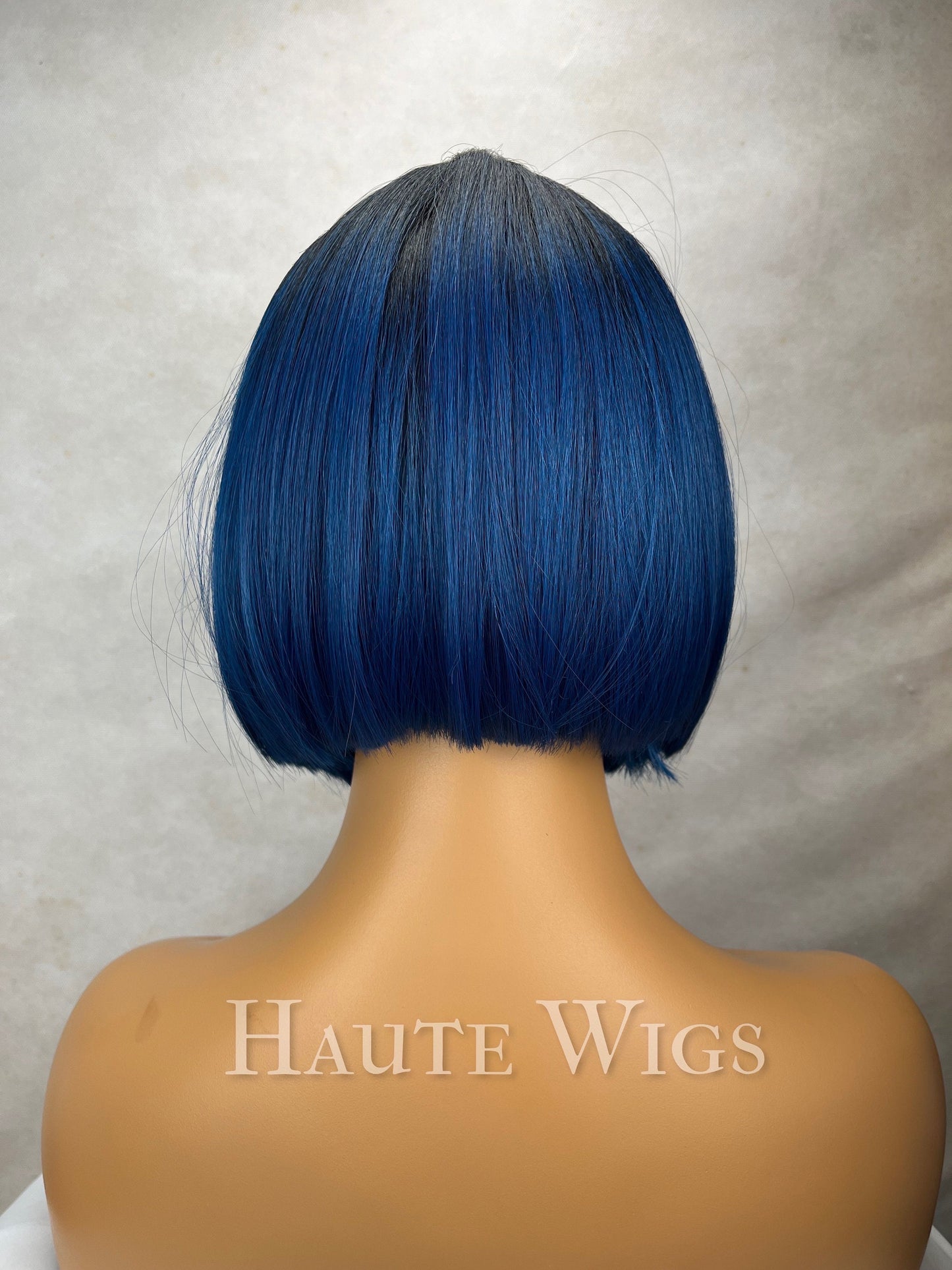 Midnight Blue Ombre Bob Wig: 12 Inch Lace Front Human Hair Blend