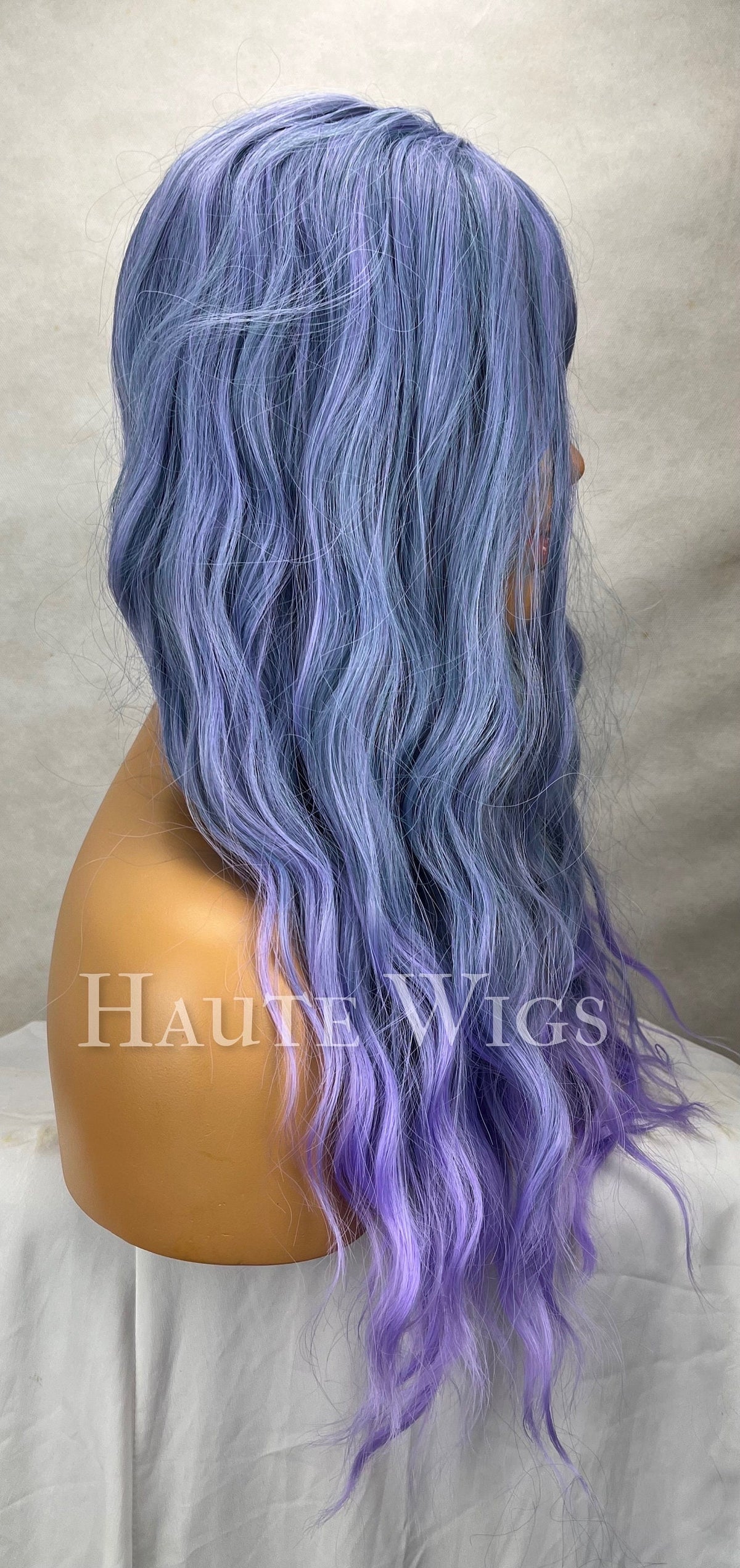Blue Lilac Wavy Wig with Bangs: Heat Resistant Synthetic Hair