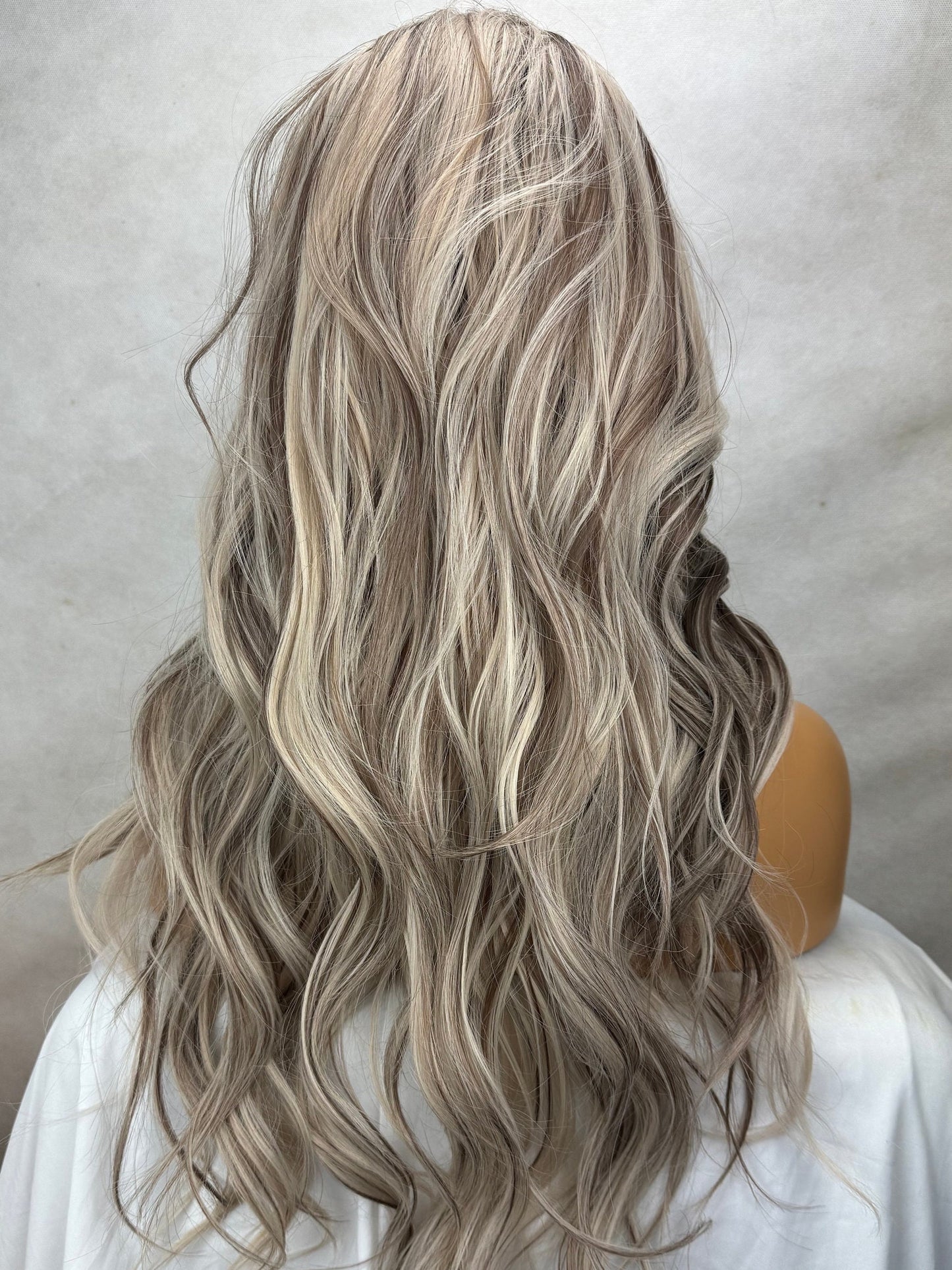 Ash Blonde Ombré Wig: 22" Long Wavy Lace Front Wig