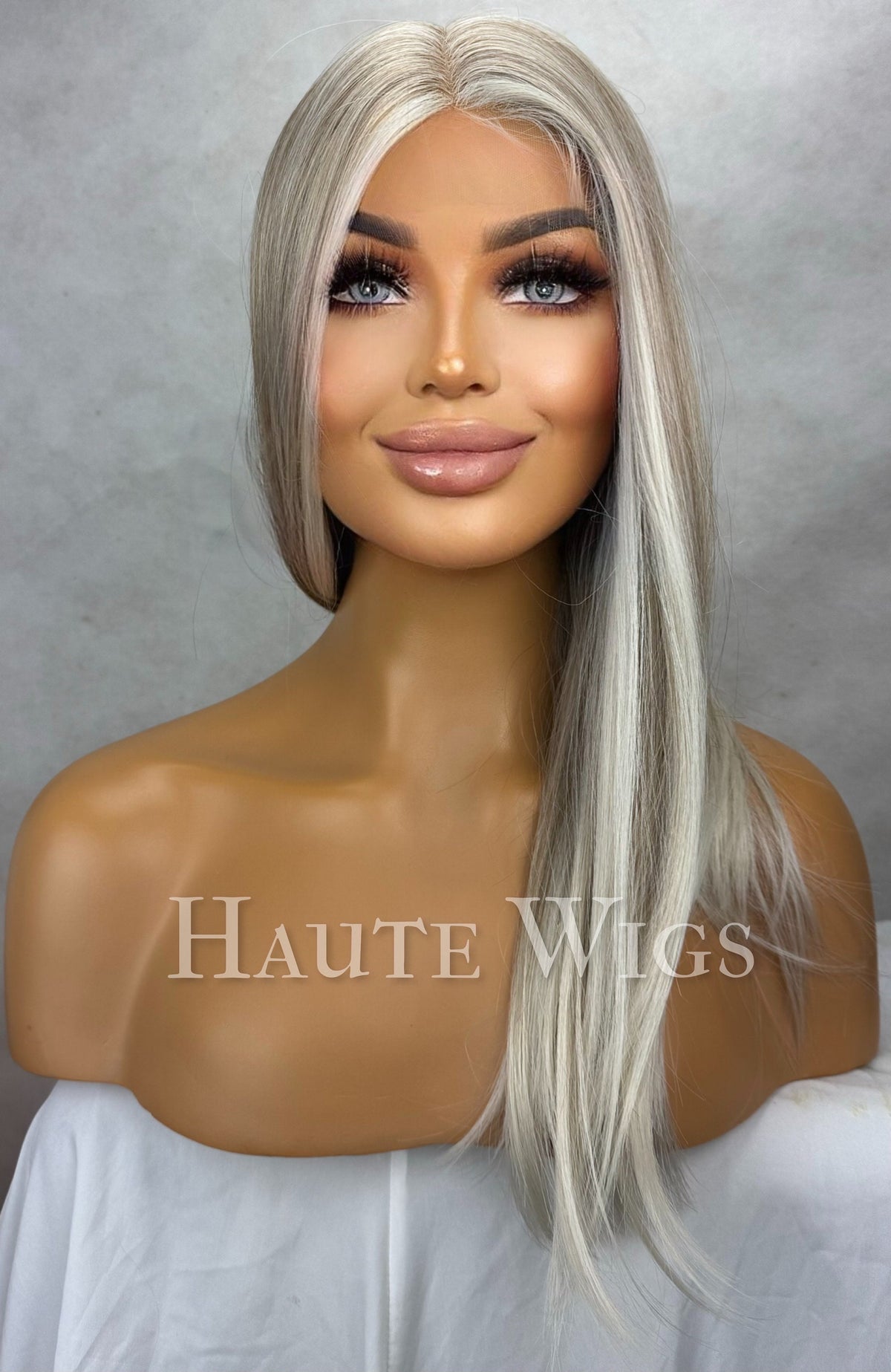 Ash Blonde Balayage Wig: 20 Inch Straight Lace Front Wig