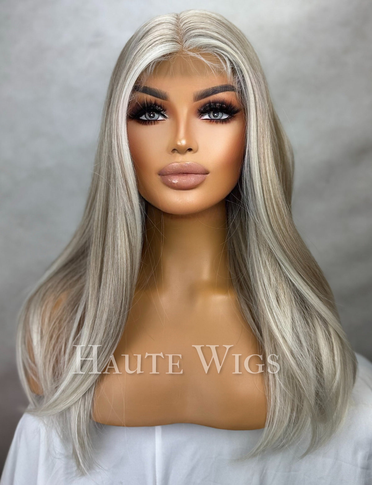 Ash Blonde Balayage Wig: 20 Inch Straight Lace Front Wig