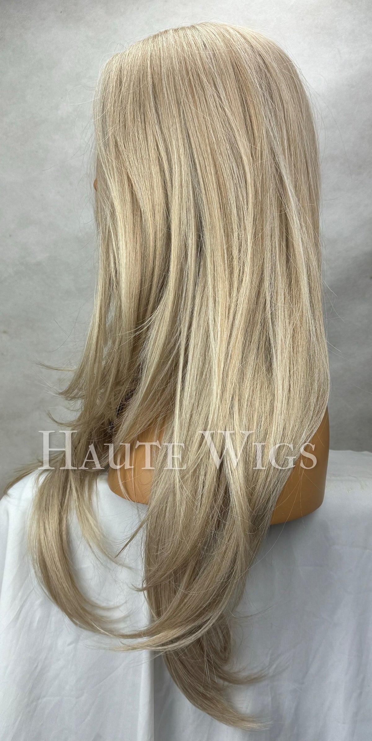 Glory: 26" Layered Ash Blonde Wig, Lace Front, Human Hair Blend