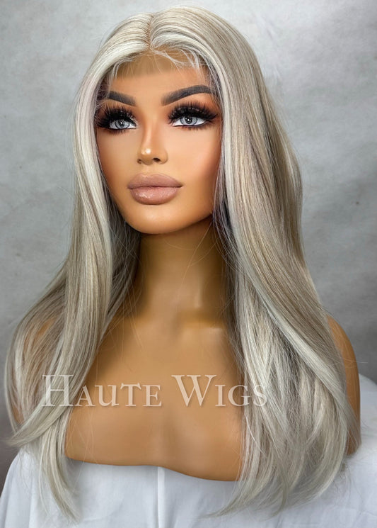 Ash Blonde Balayage Wig: 20 Inch Straight Lace Front Wig